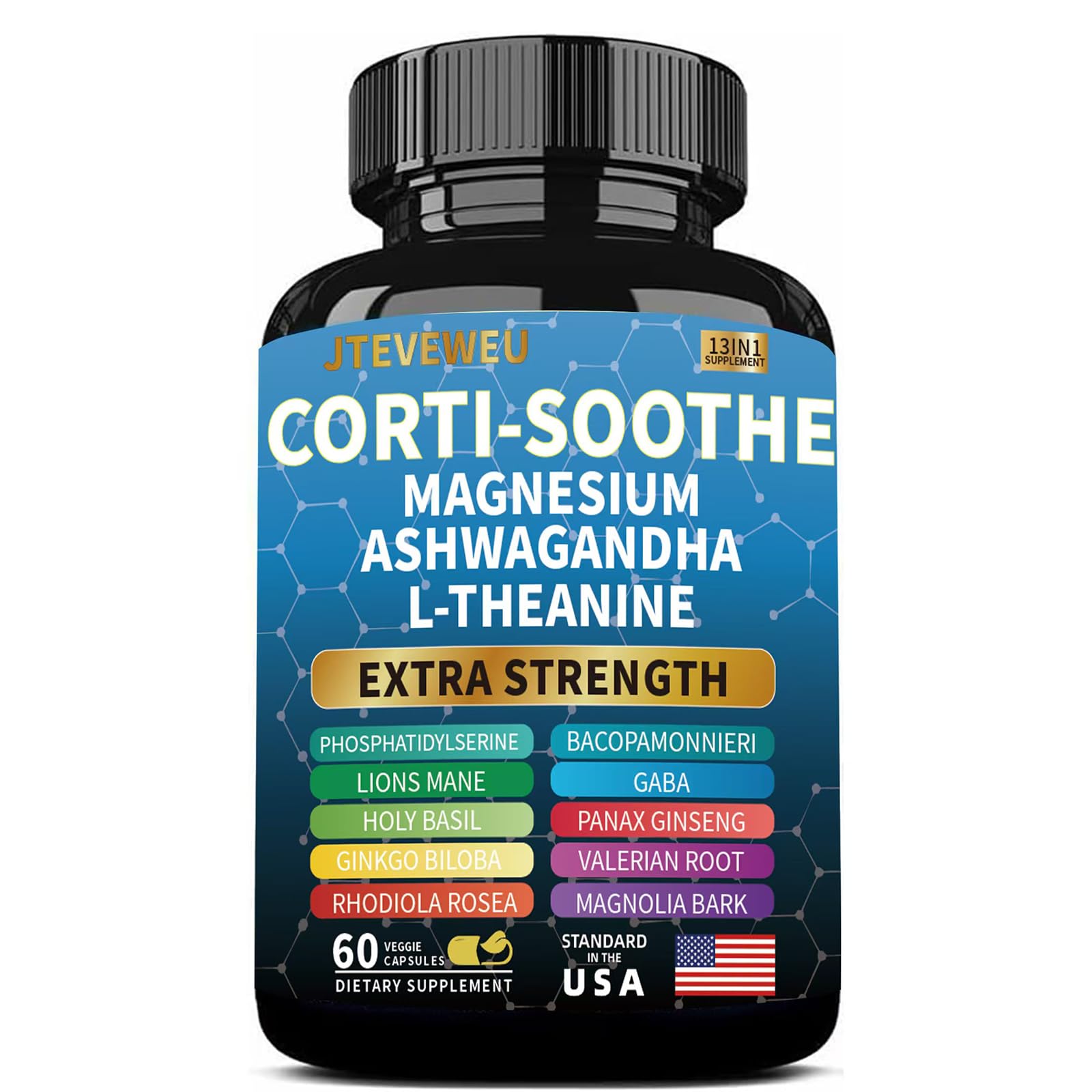 JTEVEweu Corti-Soothe Cortisol Supplement for Women and Men Capsule, 60 Count