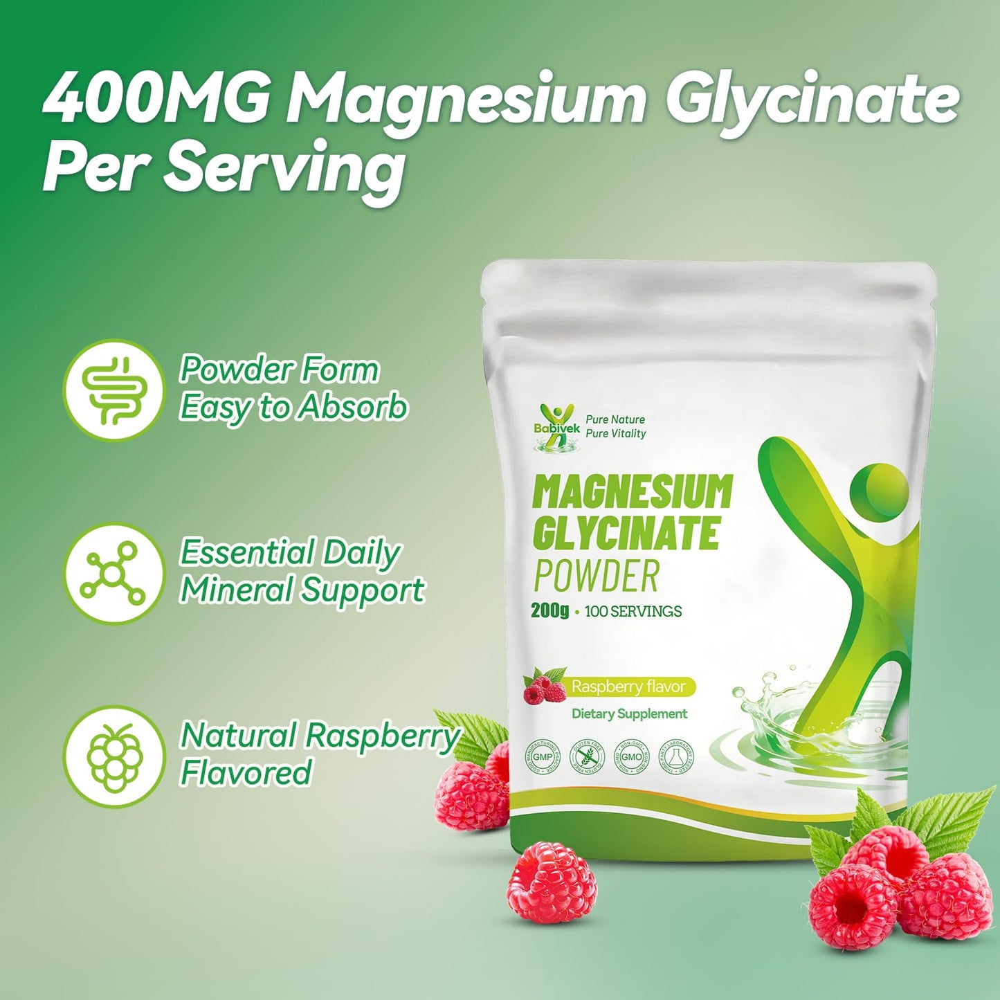 Babivek Raspberry Flavor Magnesium Glycinate Powder 8