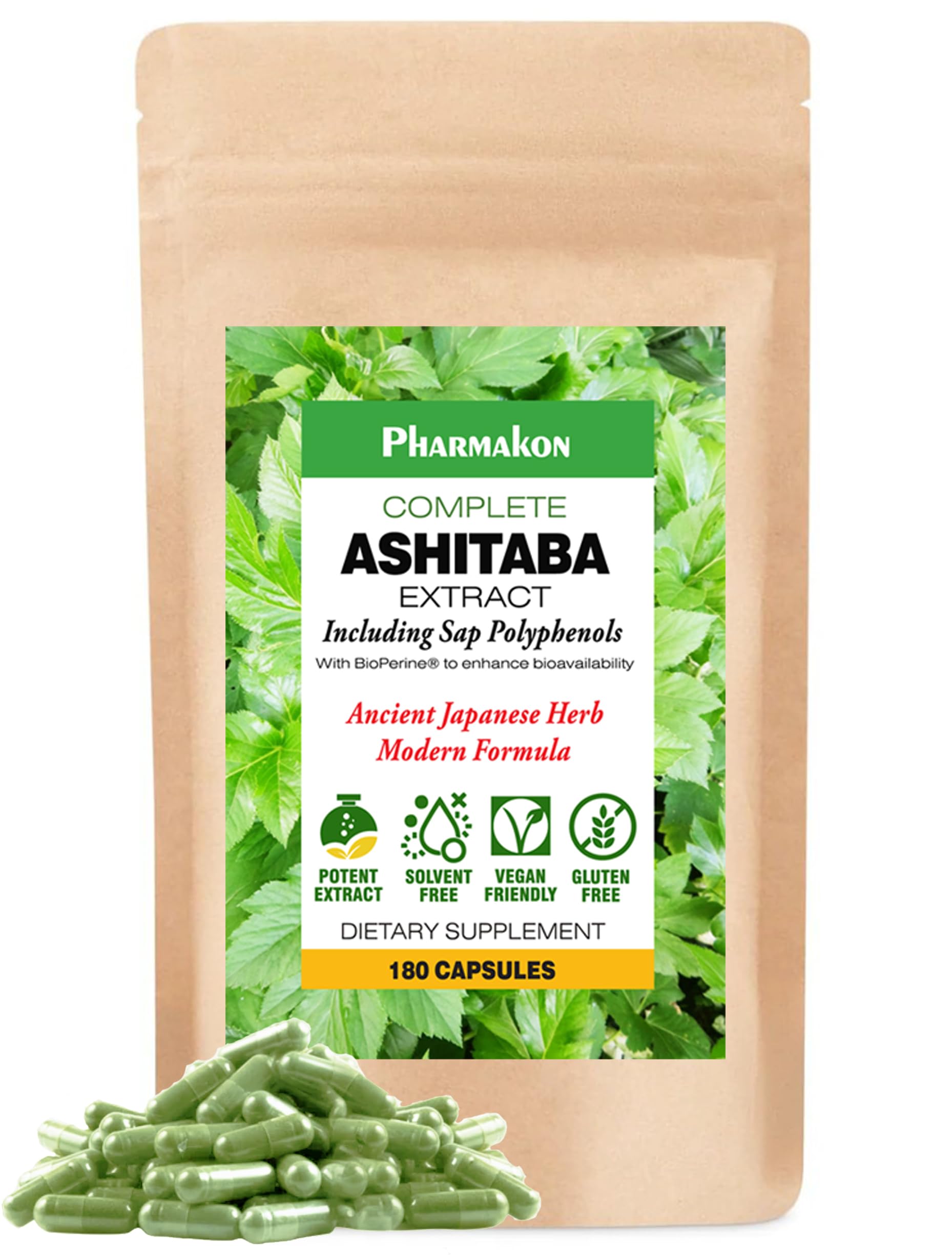 PHARMAKON Ashiataba Capsules Complete Low Temperature Extract 180 Capsules