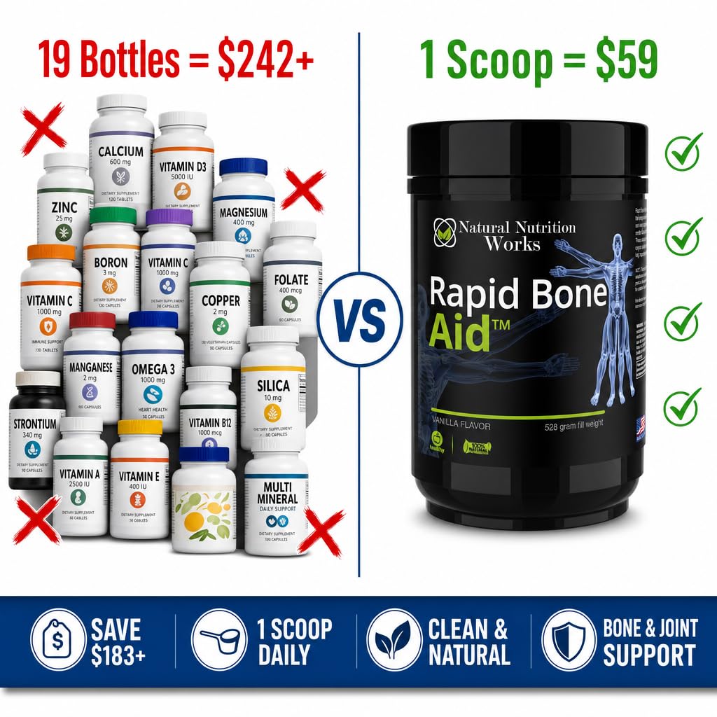 Natural Nutrition Works Rapid Bone Aid - Bone Repair Supplement with Collagen, Calcium, Magnesium Powder 18.48