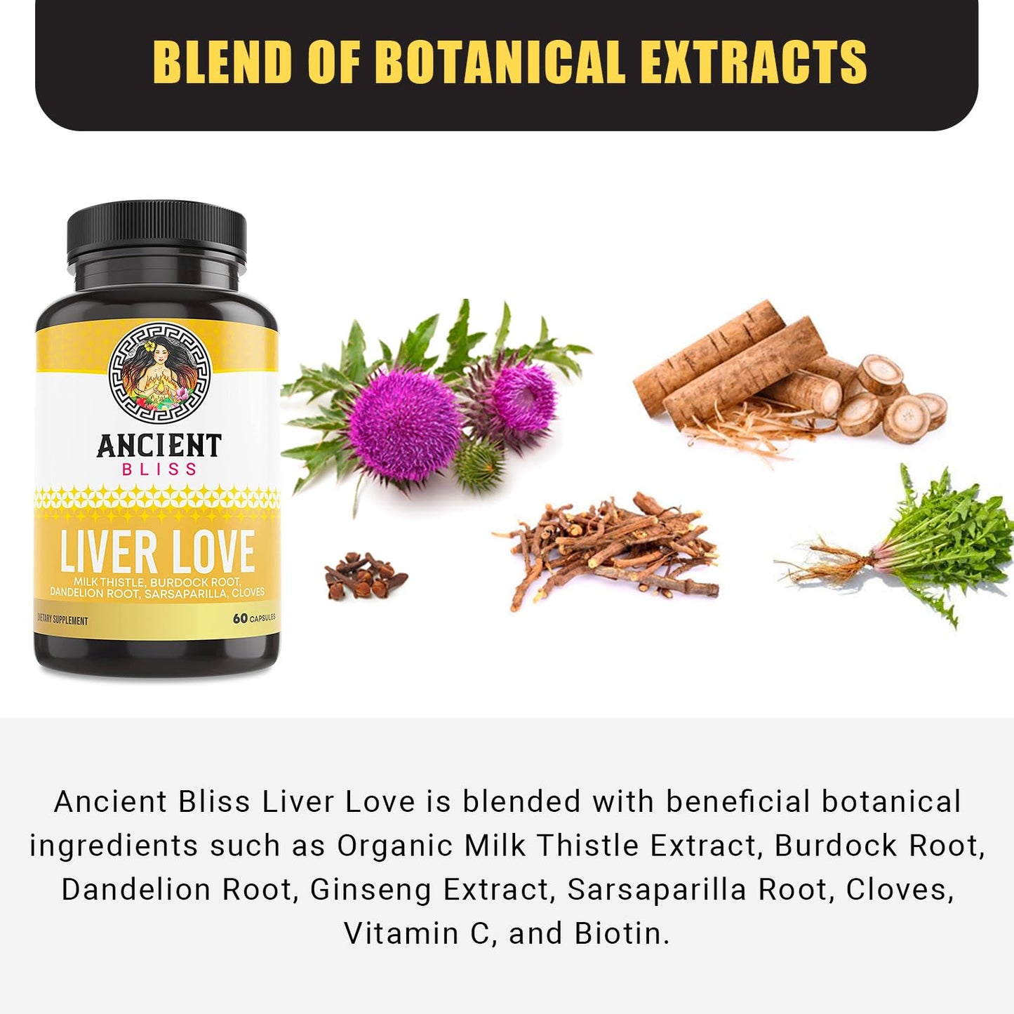 Ancient Bliss Liver Love Milk Thistle Liver Detox and Liver Health Cleanse Supplement - 60 Capsules