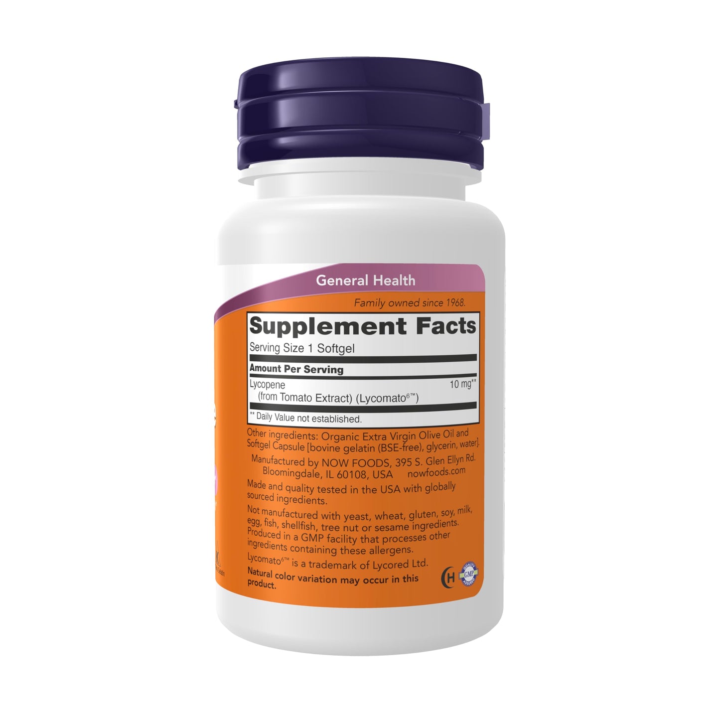 NOW Foods Lycopene 10 mg with Natural Extract from Tomatoes, Free Radical Scavenger, Softgels, 60