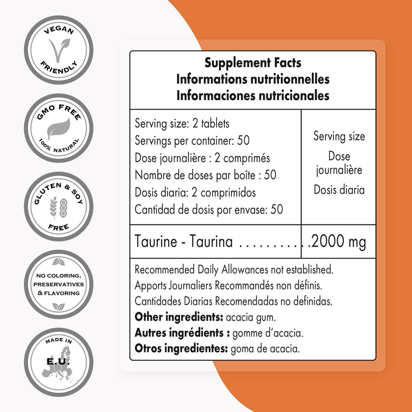 Supersmart Taurine Supplement 2000mg Tablet, 100 Tablets