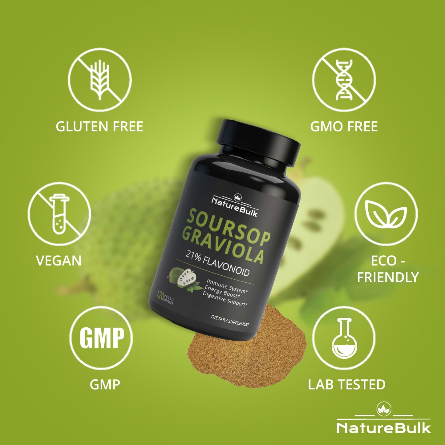 NATUREBULK Graviola Capsule Pure Leaf Extract 600mg, 120 Count