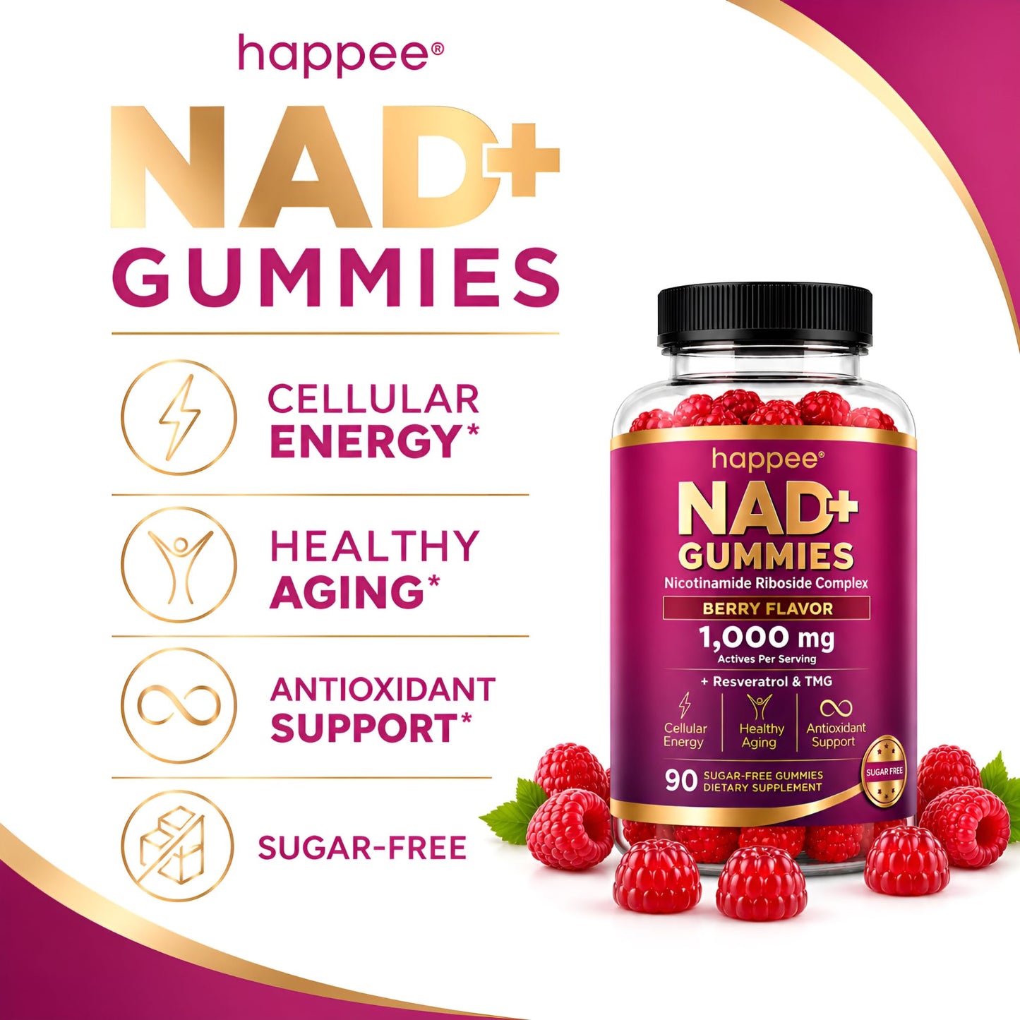 Happee NAD+ Gummies, 90 Count
