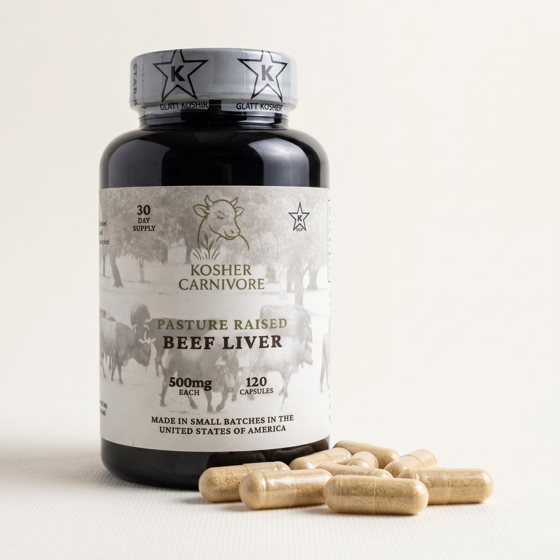 Kosher Carnivore Pasture Raised Beef Liver Capsules, 120 Count