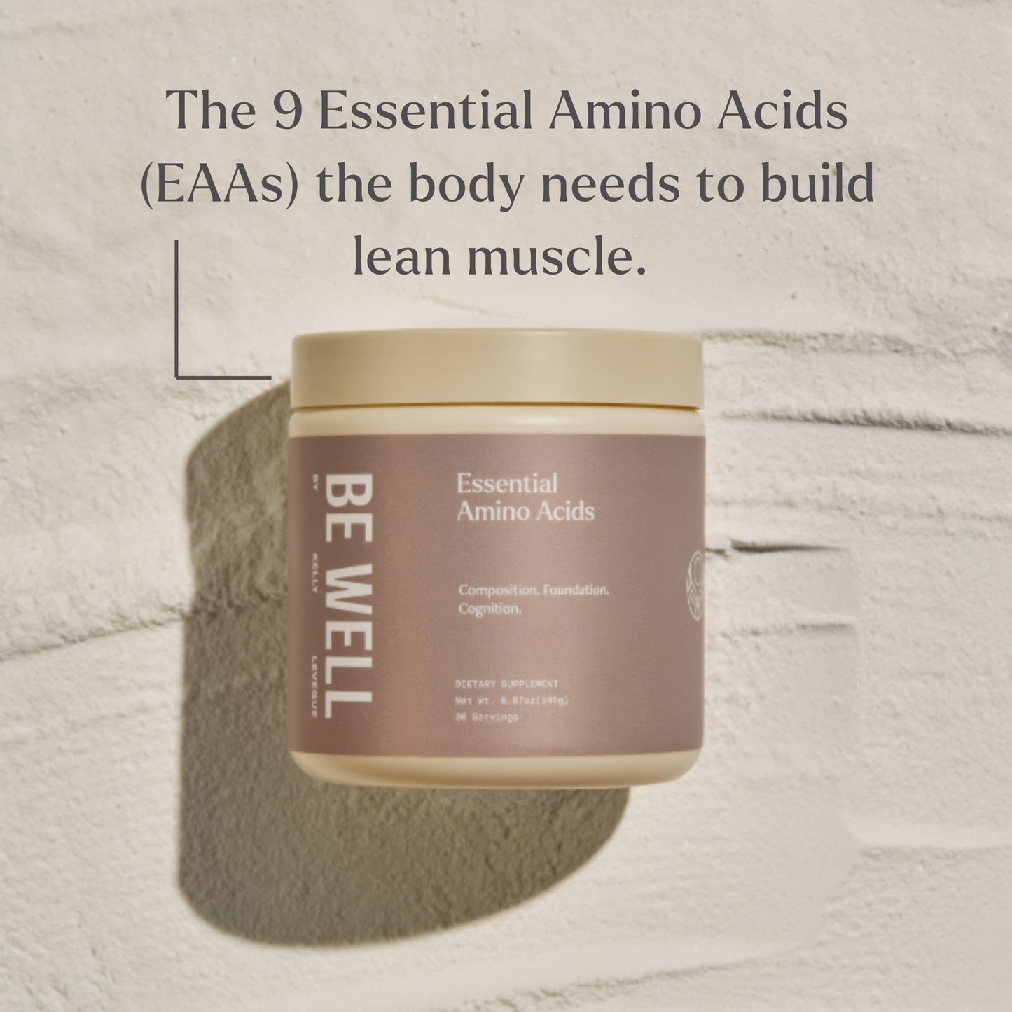 Be Well by Kelly LeVeque Essential Amino Acids Unflavored Powder Supplement Plant-Based BCAA 9 EAA's, 6.87 oz