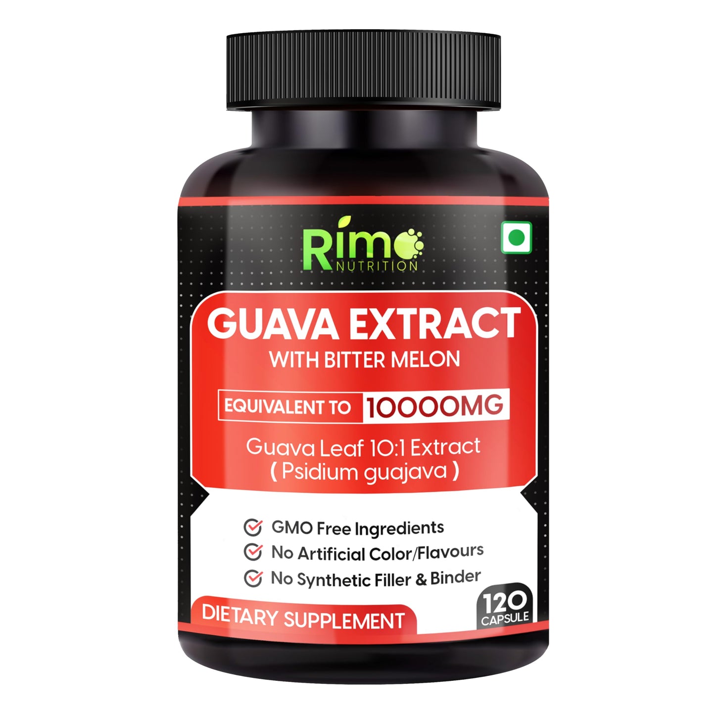 Rimo Nutrition Guava Leaf Extract with Bitter Melon 1000 mg Per Serving Capsules, 120 Count