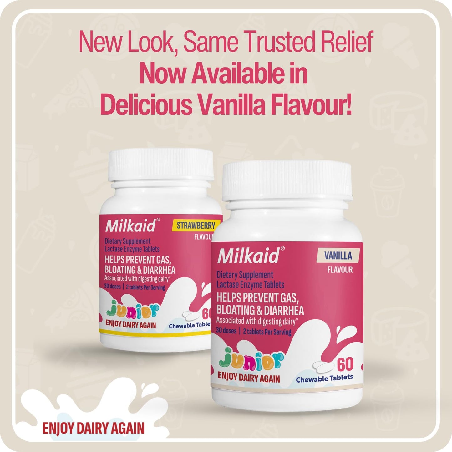 Milkaid Junior Lactase Enzyme Chewable Tablets, 60 Count