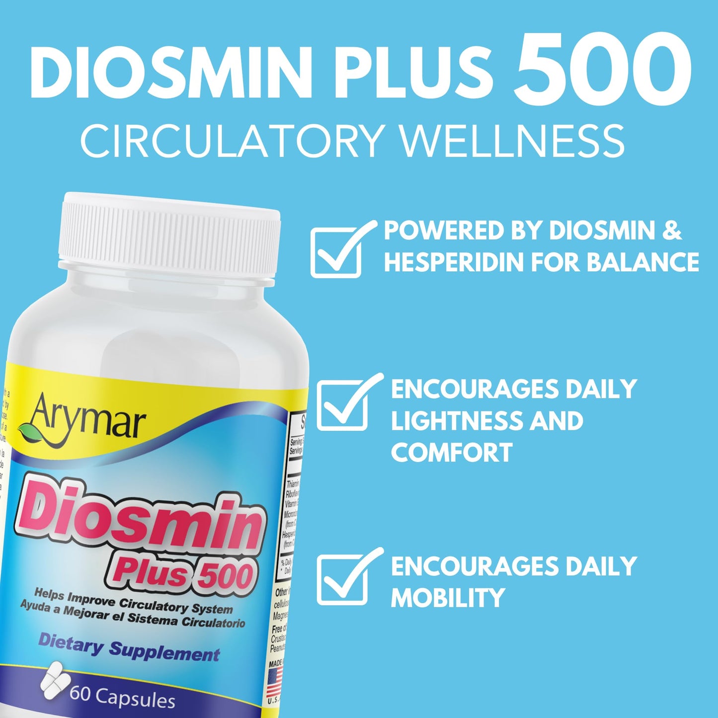 Arymar Diosmin Plus 500 with Hesperidin & B Vitamins Capsules, 120 Count
