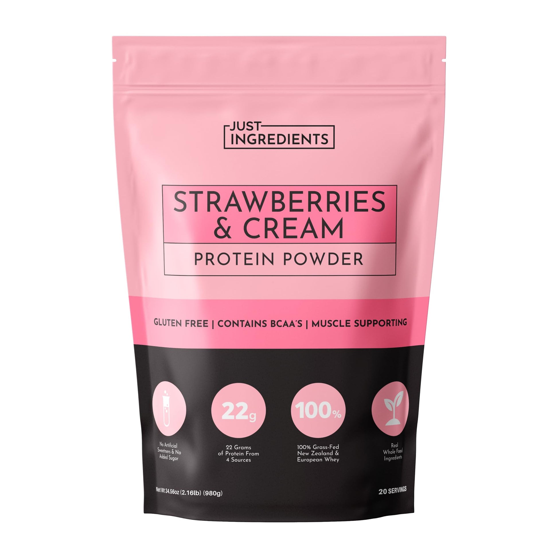 JUST INGREDIENTS Strawberries & Cream Protein Powder, 20 Servings