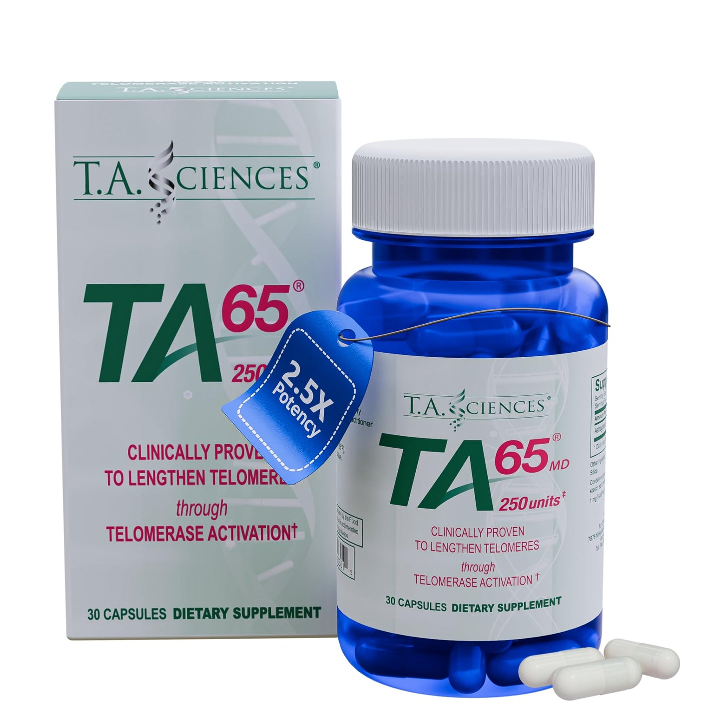 T.A. Sciences TA-65 Telomere Activation Supplement Capsules, 30 Capsules