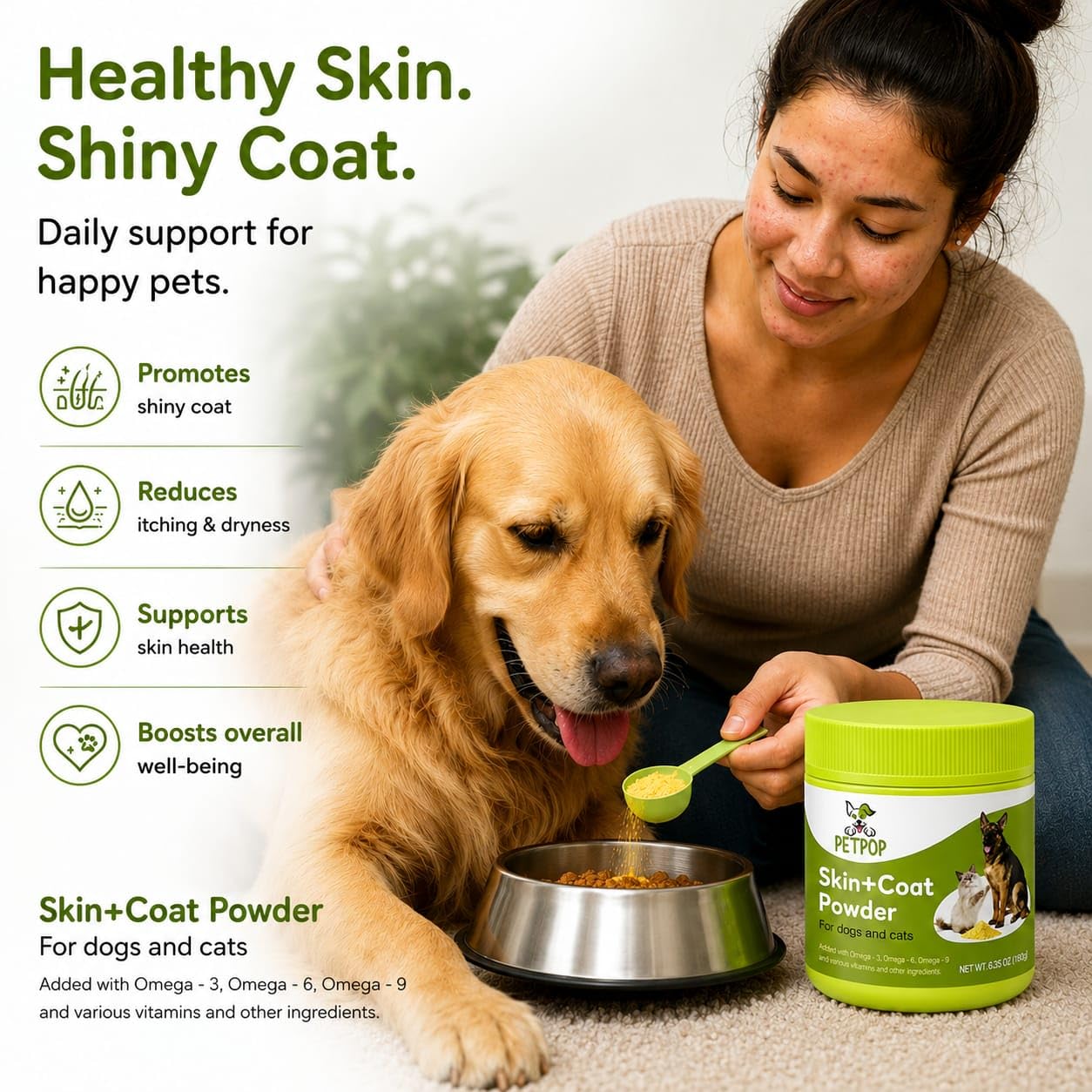 PetPop Omega 3 Skin & Coat Support Powder for Dogs, 1 Unit