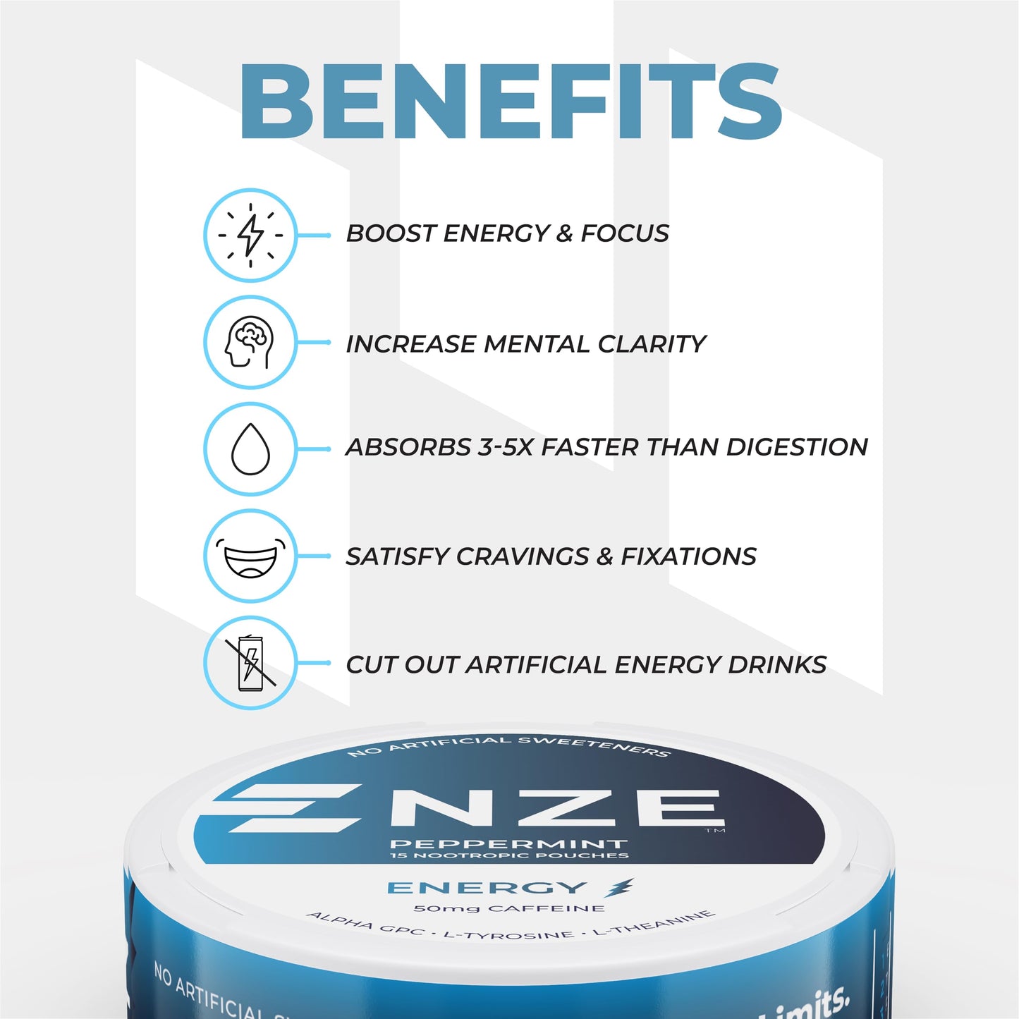 NZE Caffeine Nootropic Pouches Peppermint Caplet 5 Pack