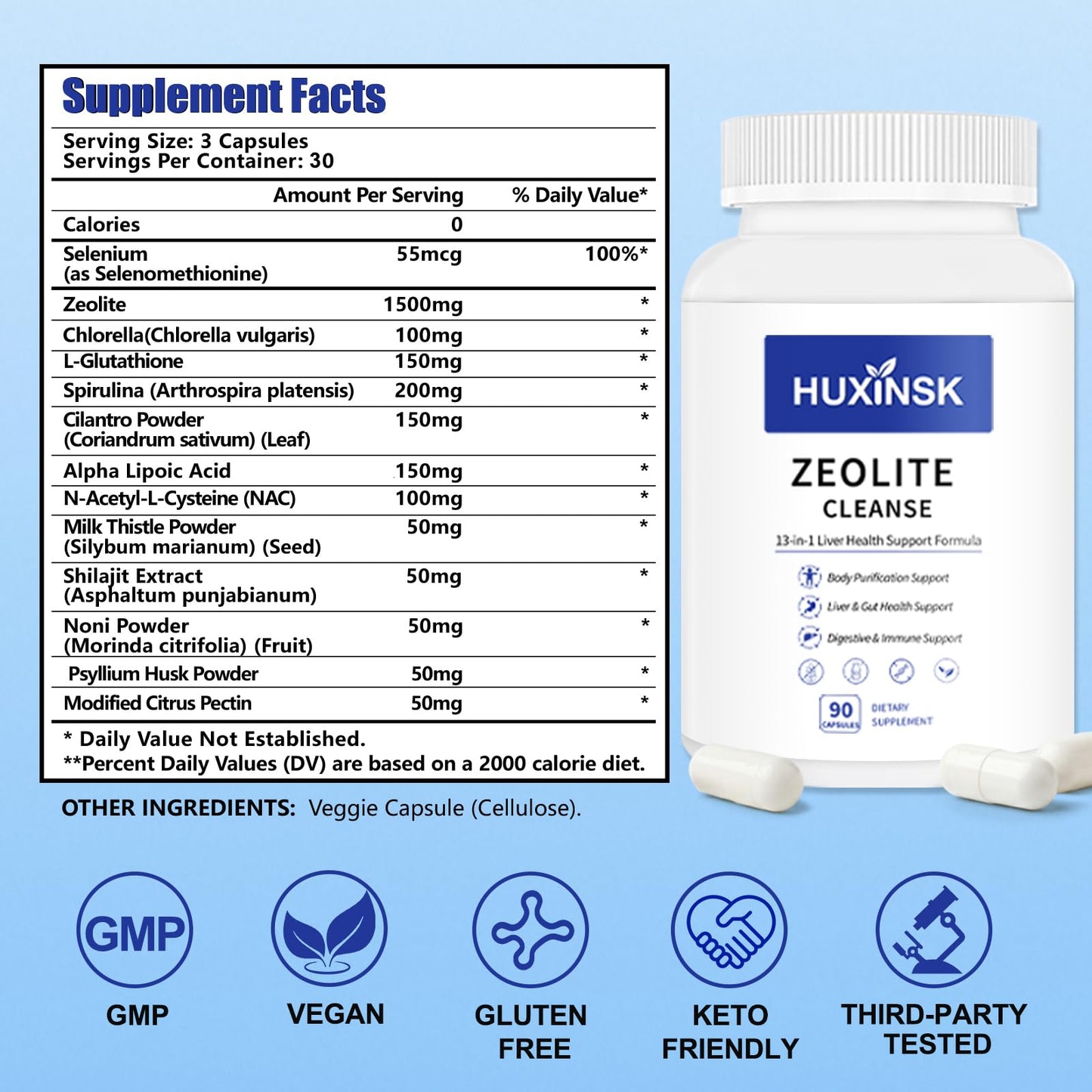 HUXINSK Zeolite Detox Supplement Capsule, 90 Capsules