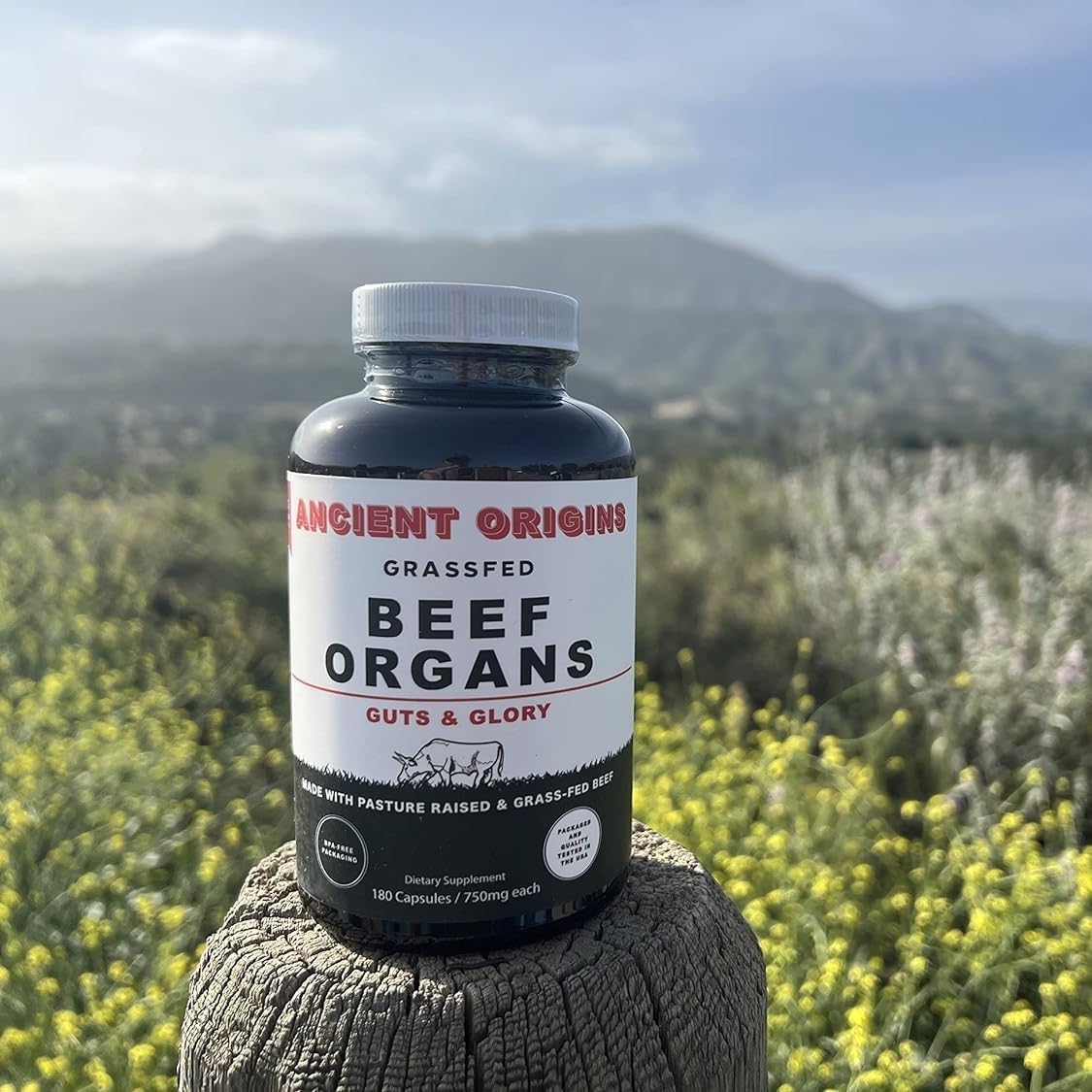 Ancient Origins Grass Fed Beef Organs Supplement 4500 mg Desiccated Liver, Bone Marrow, Heart, Spleen, Pancreas & Kidney Capsules, 180