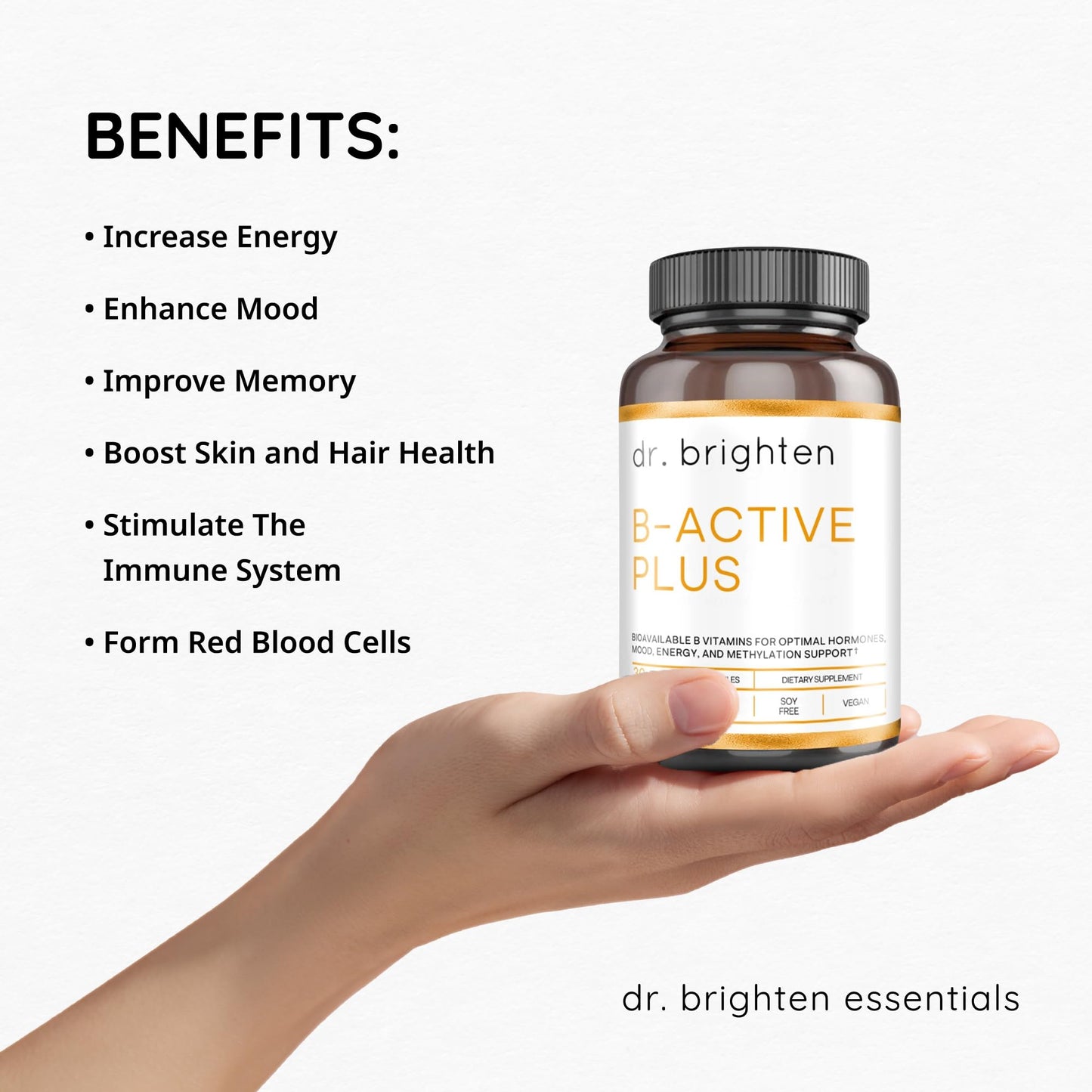 Dr. Brighten B-Active Plus - B Vitamin Complex Dietary Supplement in Their Coenzymated Forms Supports Methylation Capsules 30
