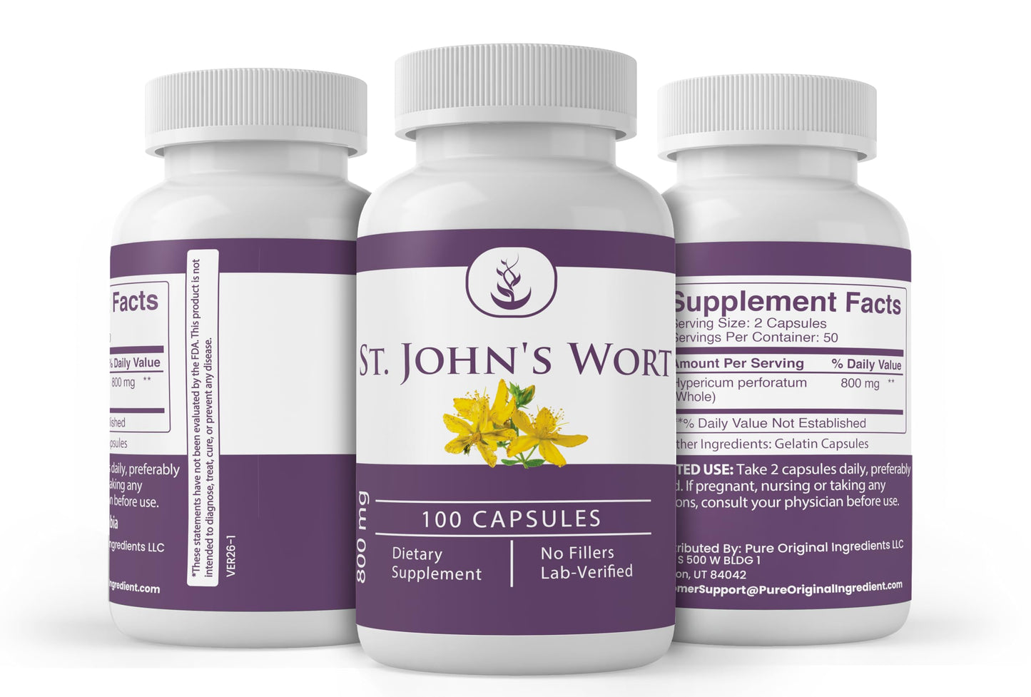 PURE ORIGINAL INGREDIENTS St. John's Wort Capsules, 100 Count