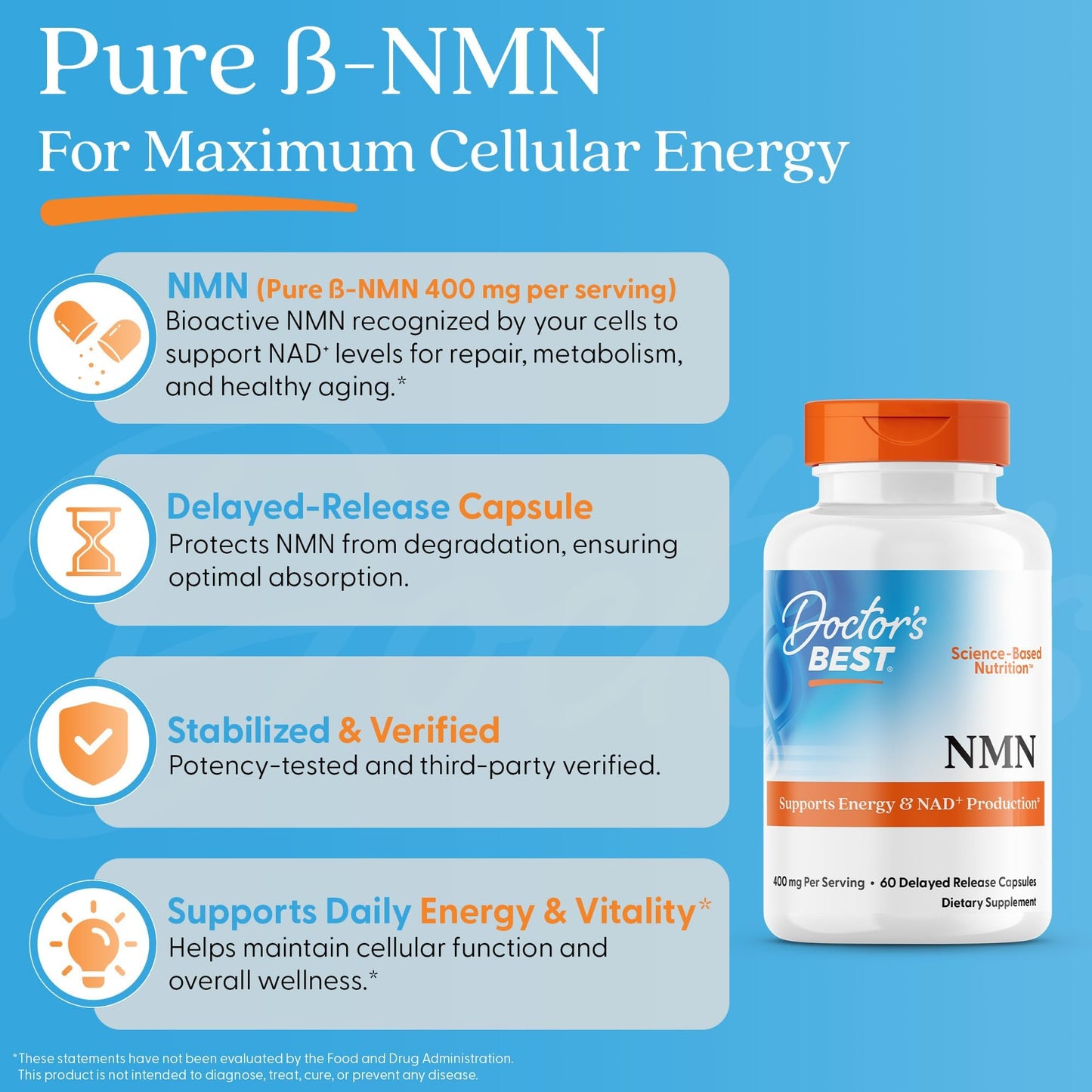 Doctor's Best NMN Supplement - 200 mg per Capsule, 60 Veg Caps