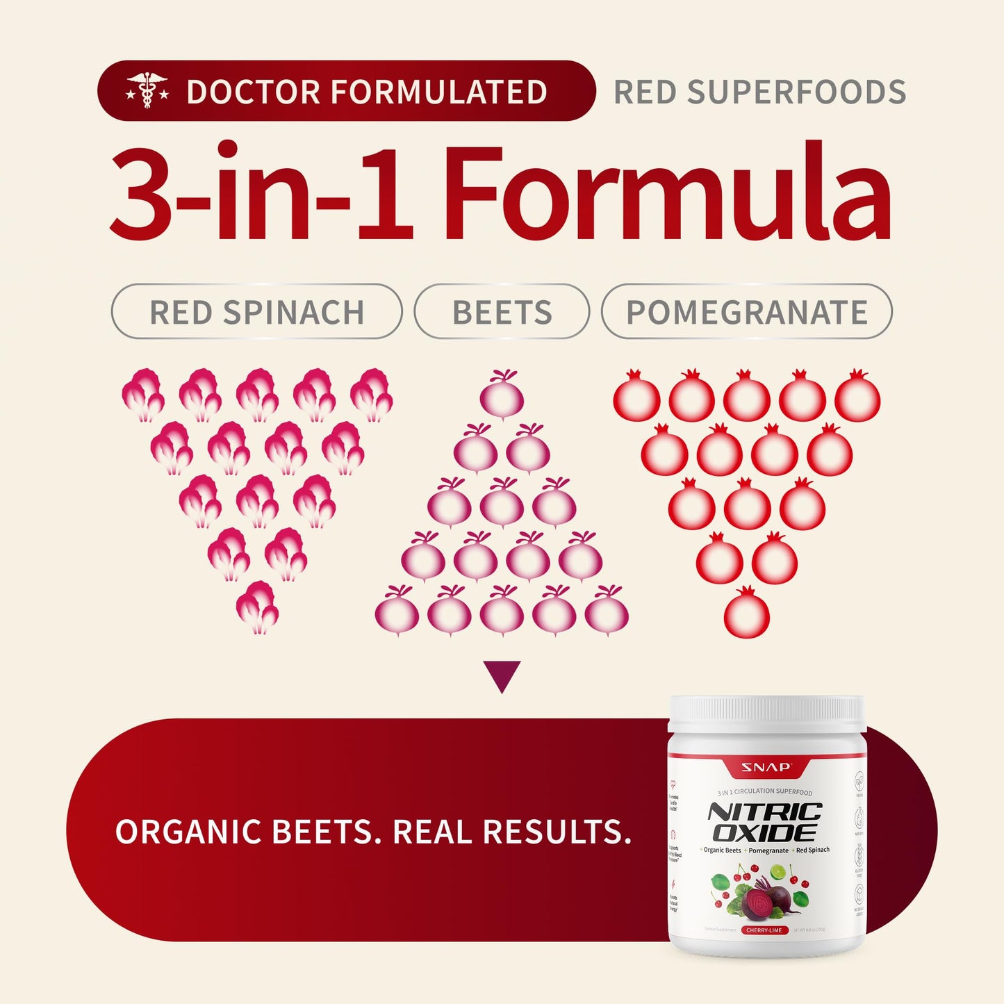 Snap Supplements Organic Beet Root Powder Nitric Oxide Supplement with Pomegranate & Red Spinach, Cherry Lime, 8.8 Ounce