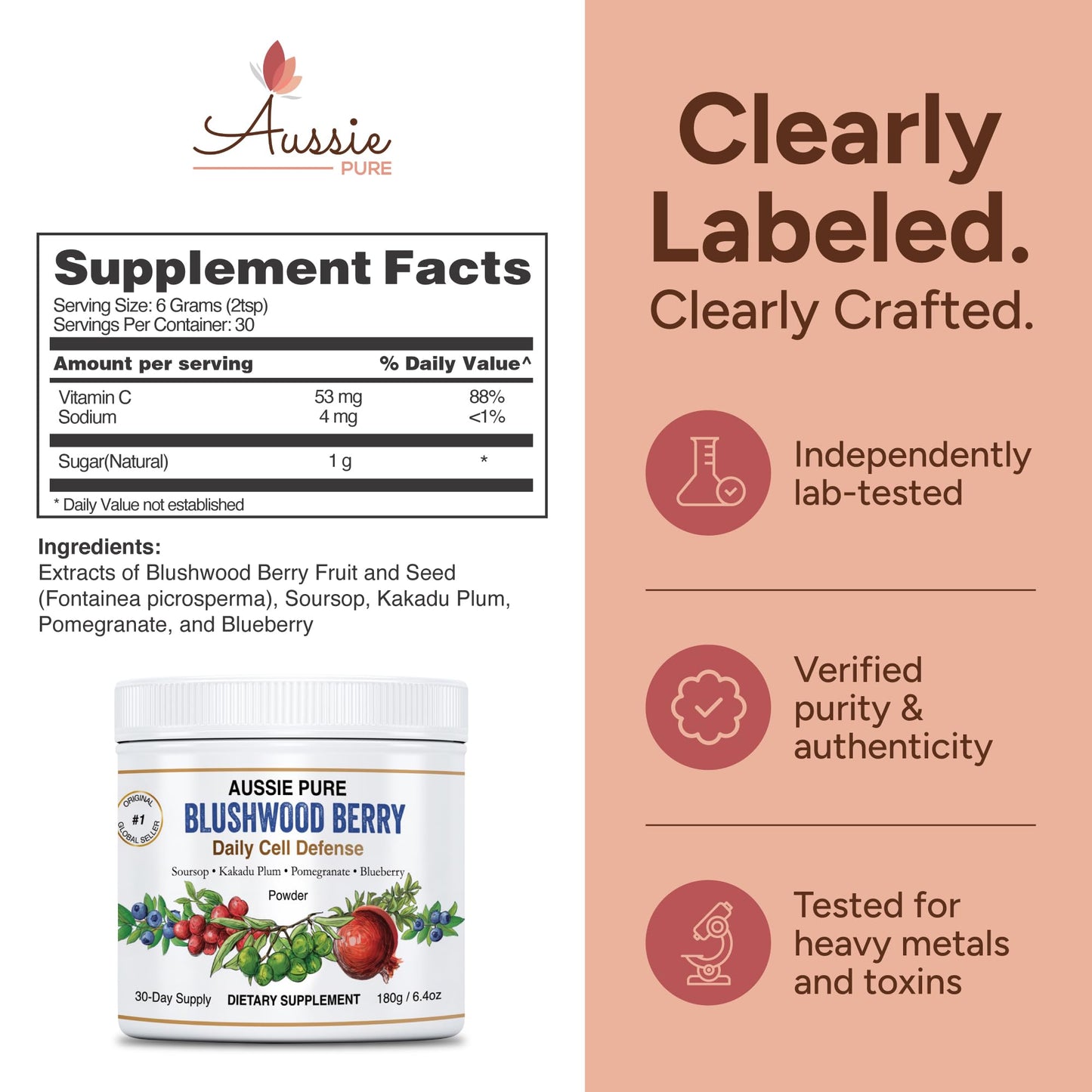 Aussie Pure Blushwood Berry Daily Cell Defense Powder 6.4 Ounce