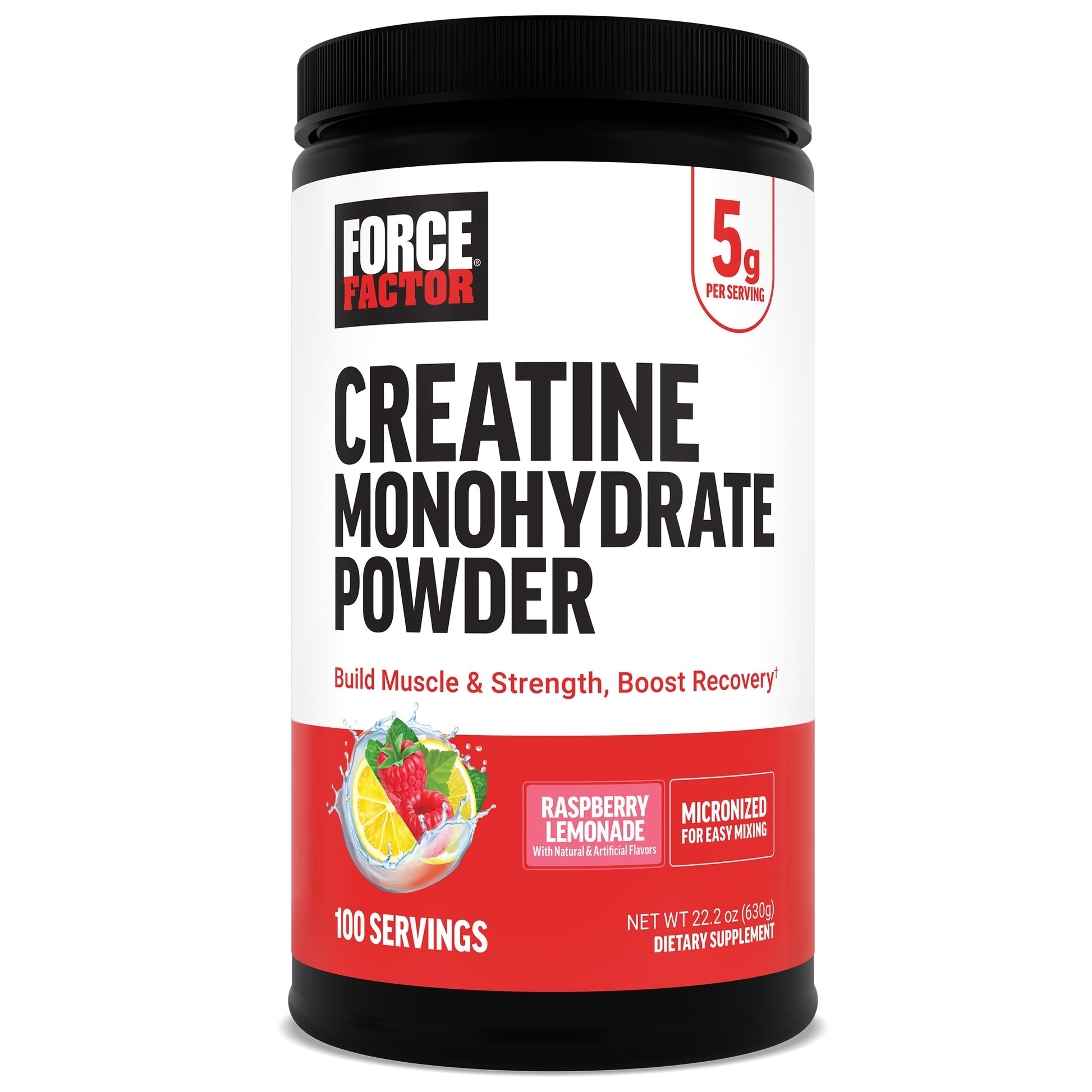 Force Factor Creatine Monohydrate Powder Raspberry Lemonade 21.9