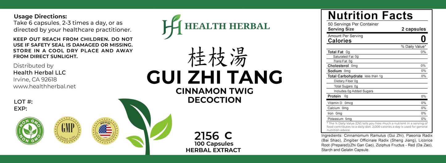 Health Herbal GUI Zhi Tang Cinnamon Twig Decoction Capsules, 100 Count