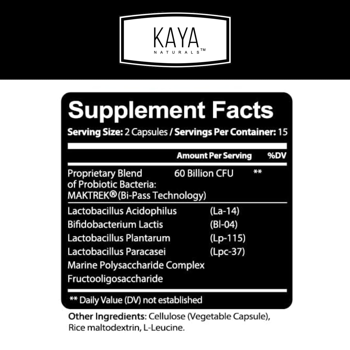 Kaya Naturals Probiotic 60 Billion CFU Vegetable Capsules, 30 Count