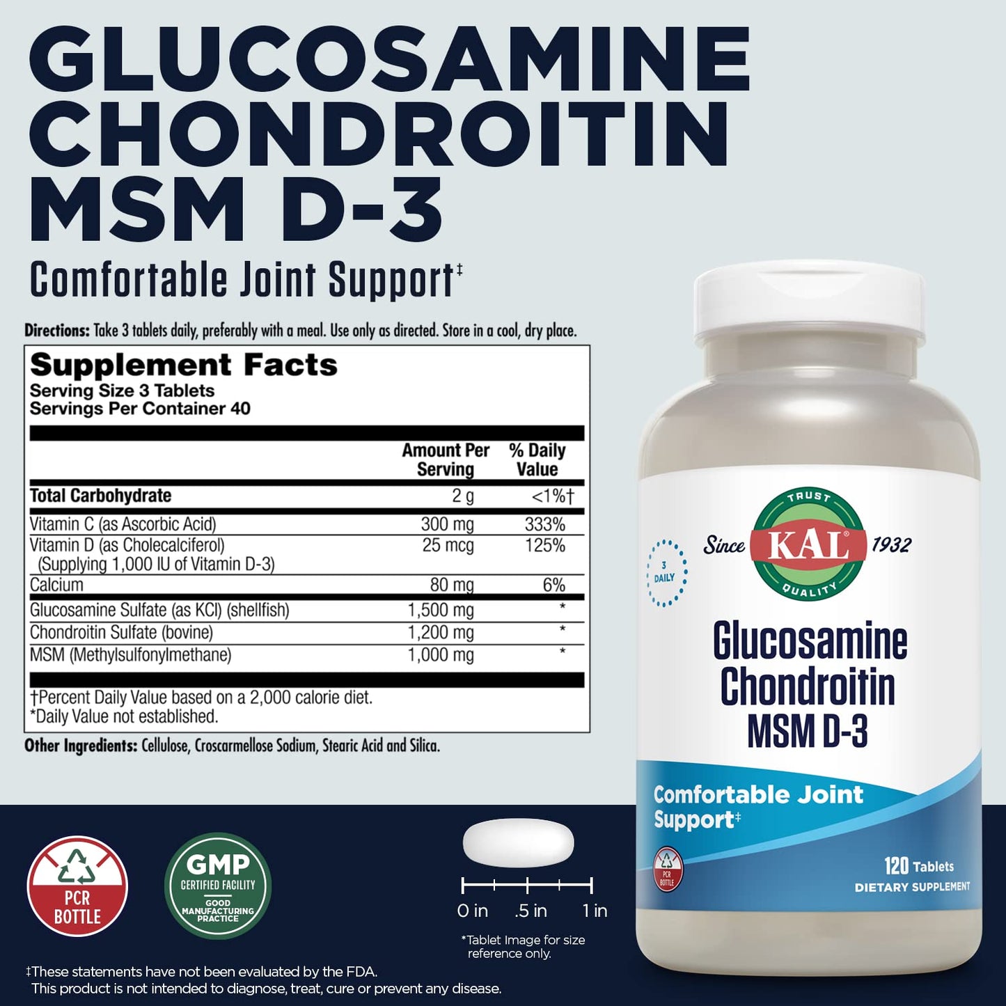 KAL Glucosamine Chondroitin MSM D3 120 Tablets