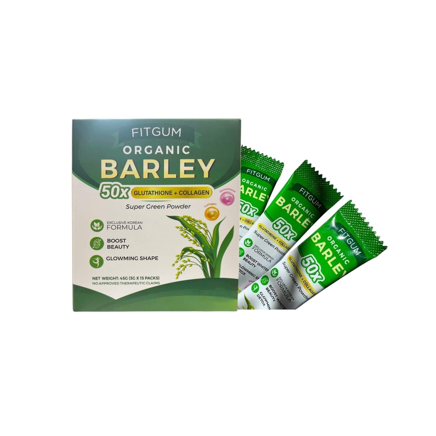 Generic FIT Gum Organic Barley 50X Glutathione & Collagen Super Green Powder, 1.57 oz