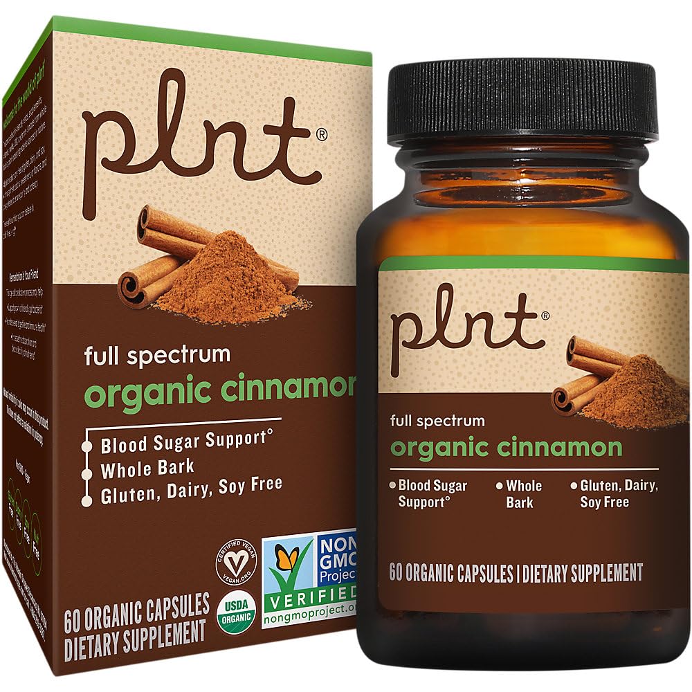 plnt Organic Cinnamon Full Spectrum Blood Sugar Support Capsules, 60 Capsules
