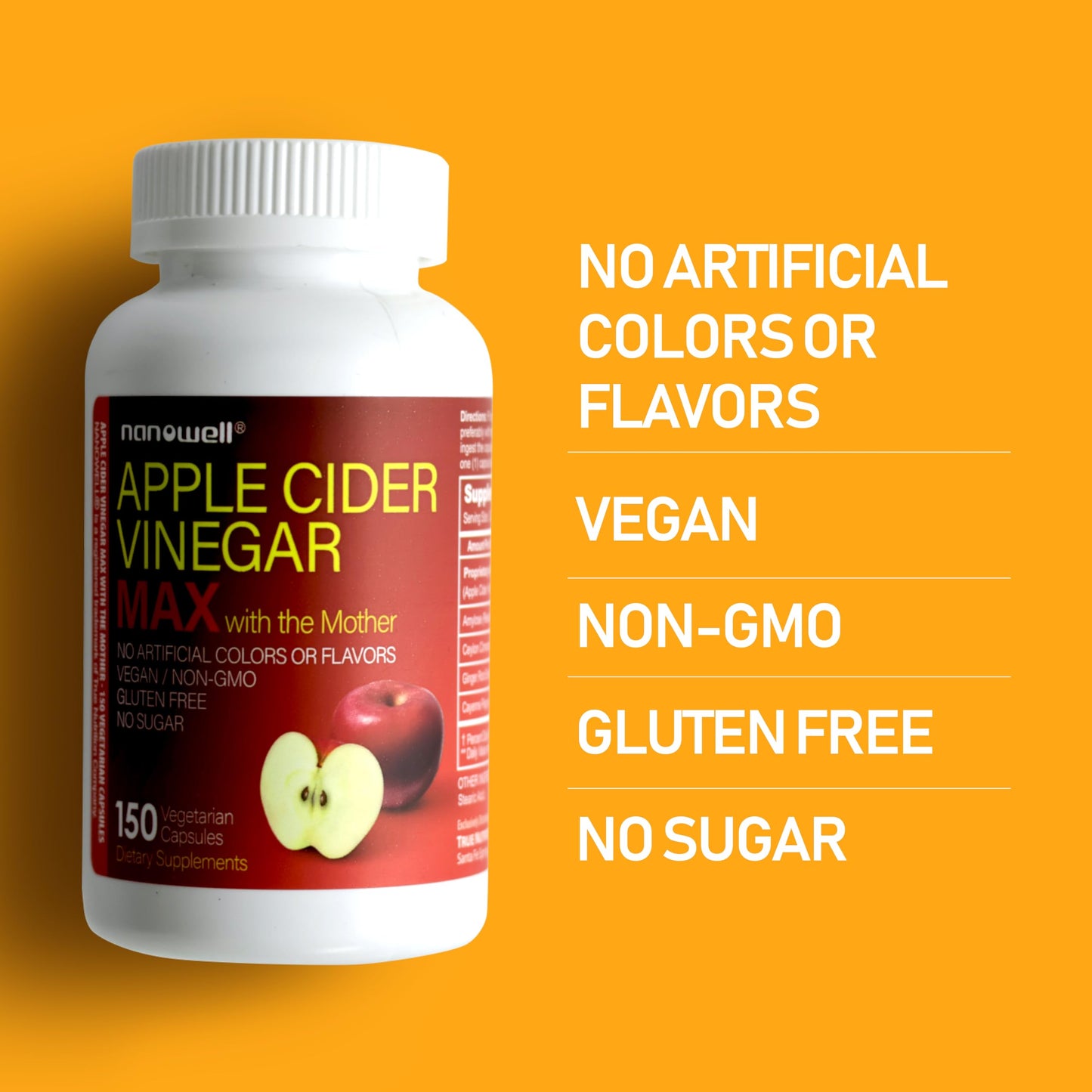 NANOWELL Apple Cider Vinegar Max with The Mother Detox & Wellness Supplement Capsule, 150 Count