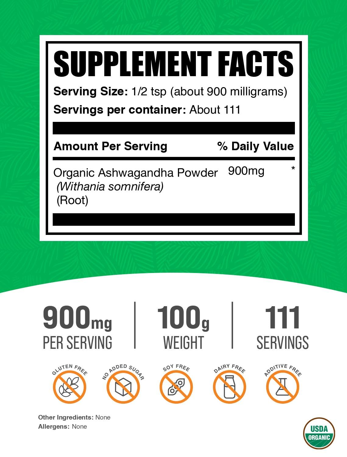BulkSupplements Organic Ashwagandha Powder, 3.5 oz