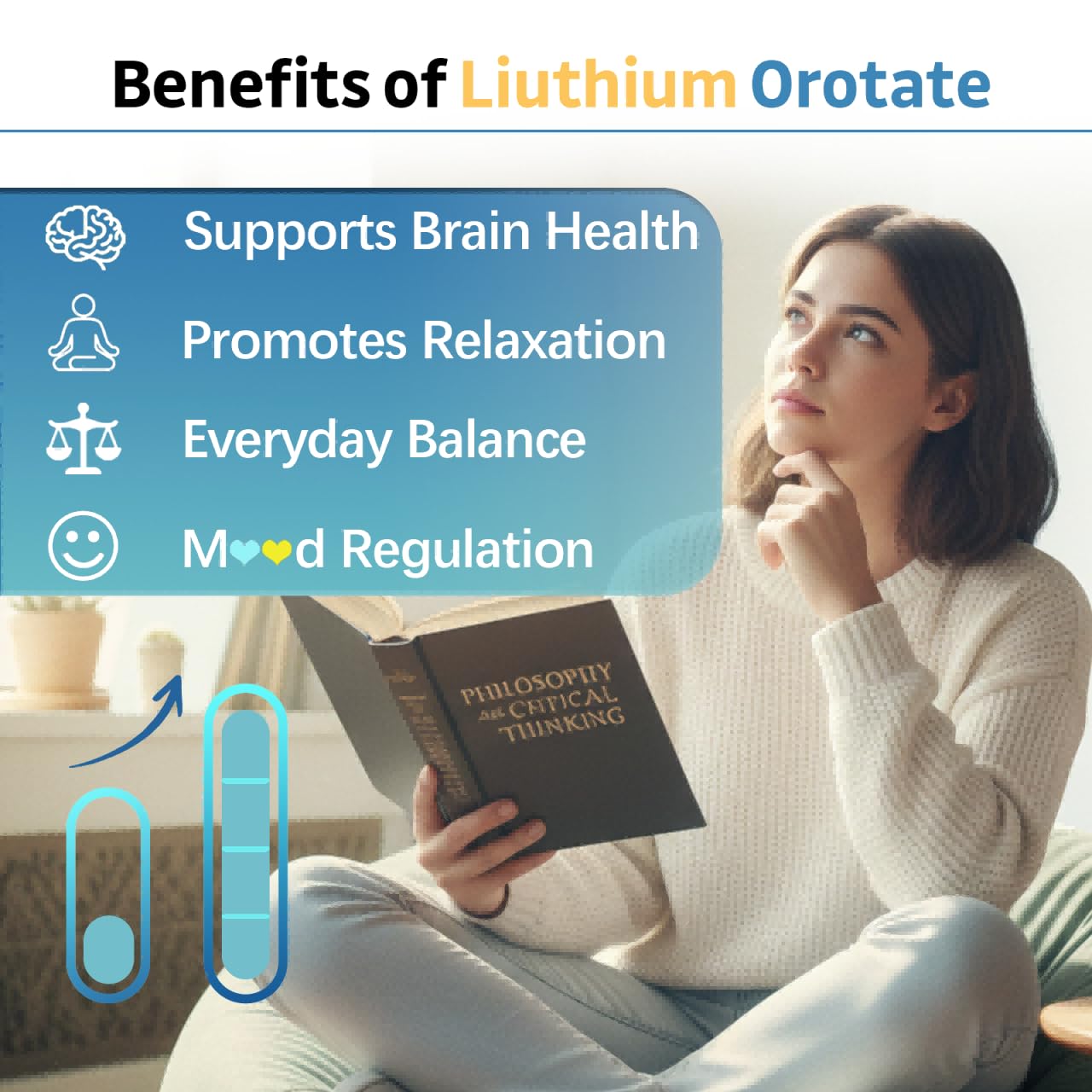 PYUNAFIT Lithium Orotate 5mg Gummies Sugar Free, Brain Health & Cognitive Function Supplement, Vegan, Blueberry Flavor, 60 Count