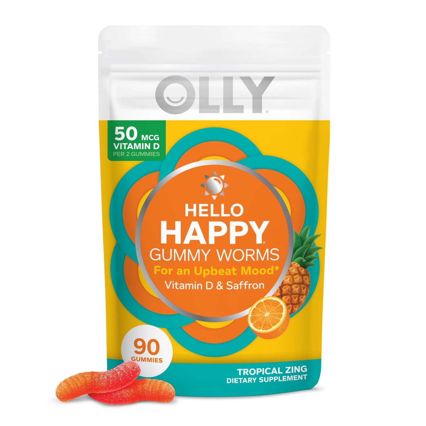 OLLY Hello Happy Gummy Worms Gummy, 90 Count