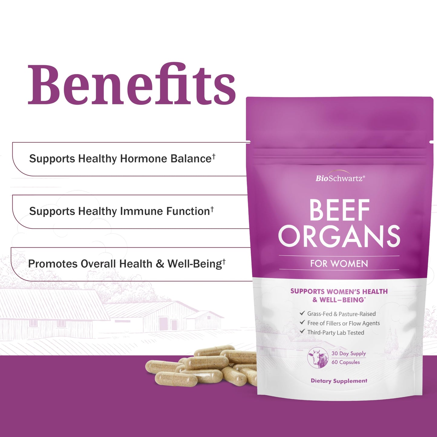 BioSchwartz Primal Beef Organ Supplement for Women Capsules, 60 Count