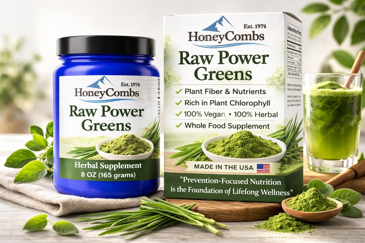 HoneyCombs Super Greens Powder with Green Barley 8.5 oz