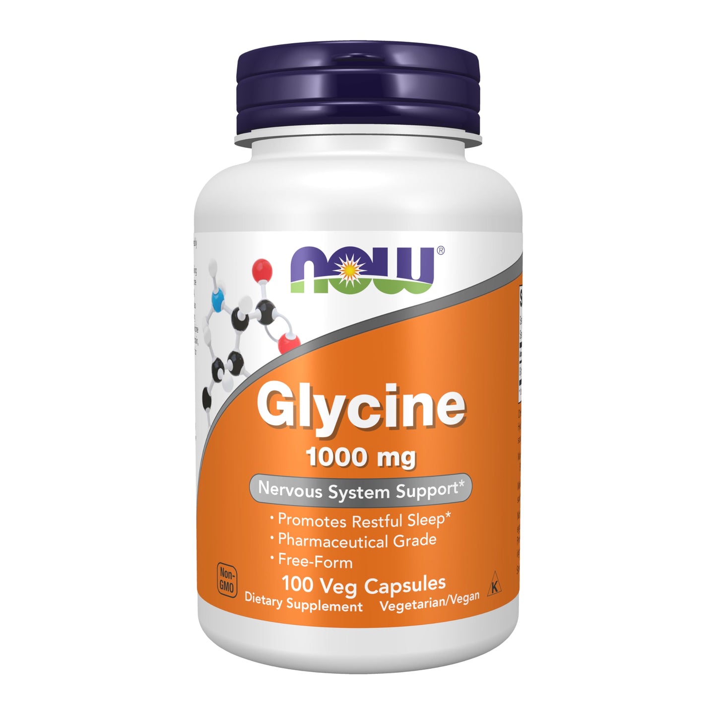 NOW Foods Glycine 1,000 mg Free-Form, Neurotransmitter Support* Capsule, 100 Veg Capsules