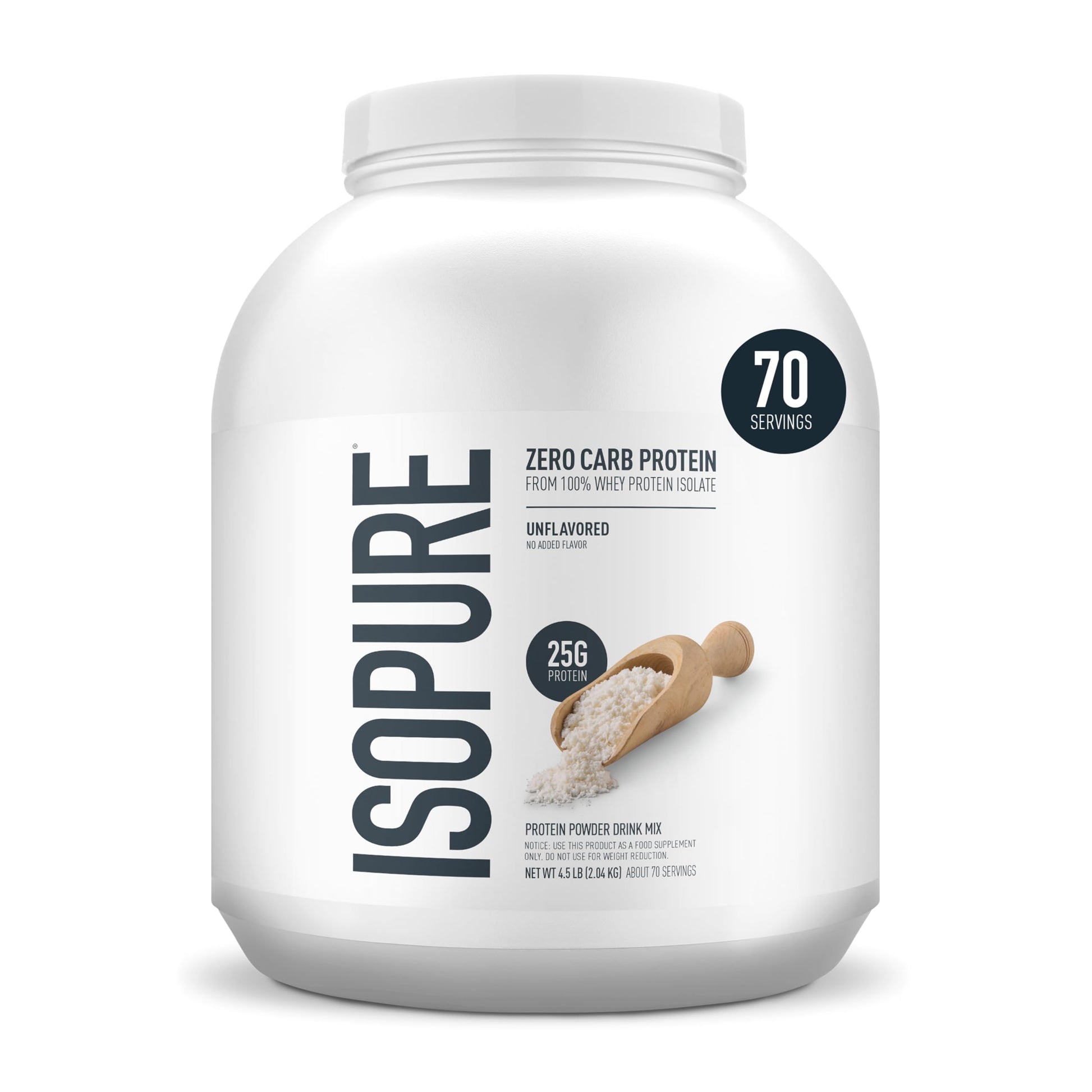 Isopure 100% Pure Whey Isolate Protein Powder, Zero Carb, Gluten-Free, Unflavored, 72 Servings