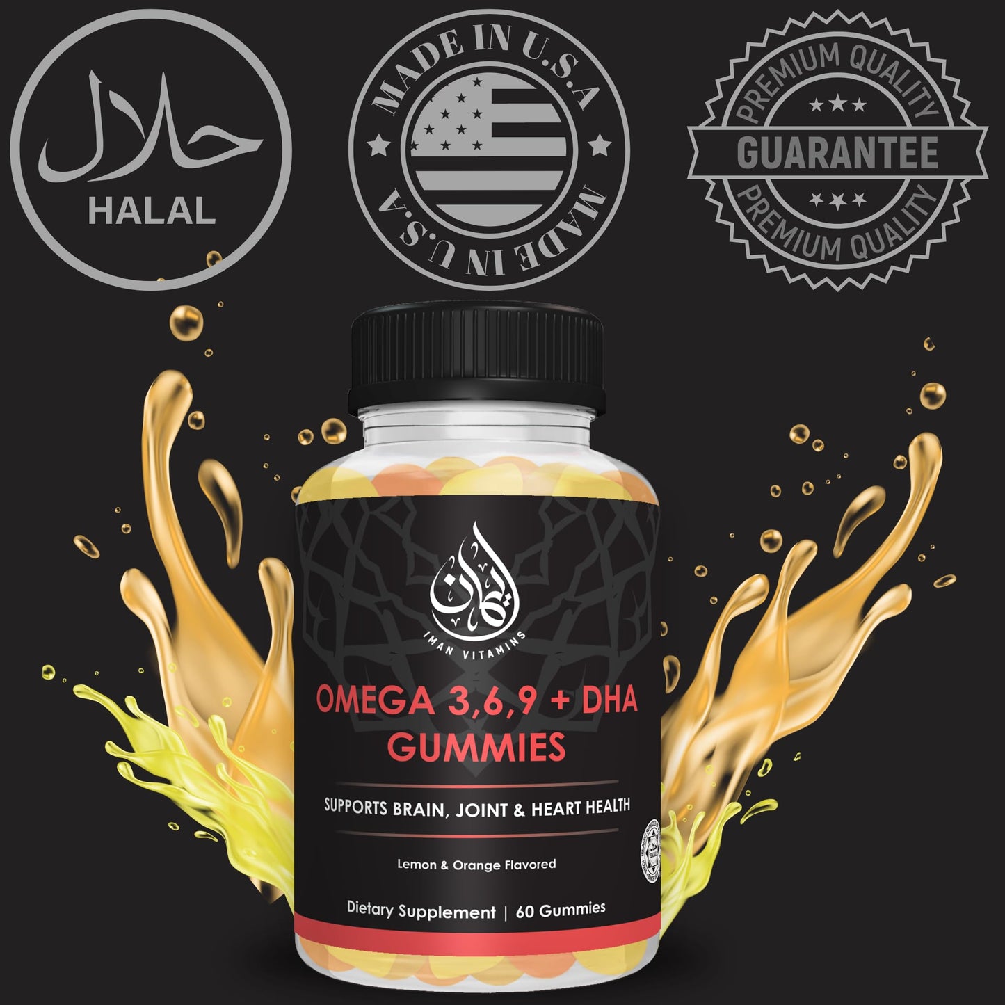 Iman Vitamins Omega 3 6 9 + DHA Gummies, 60 Count