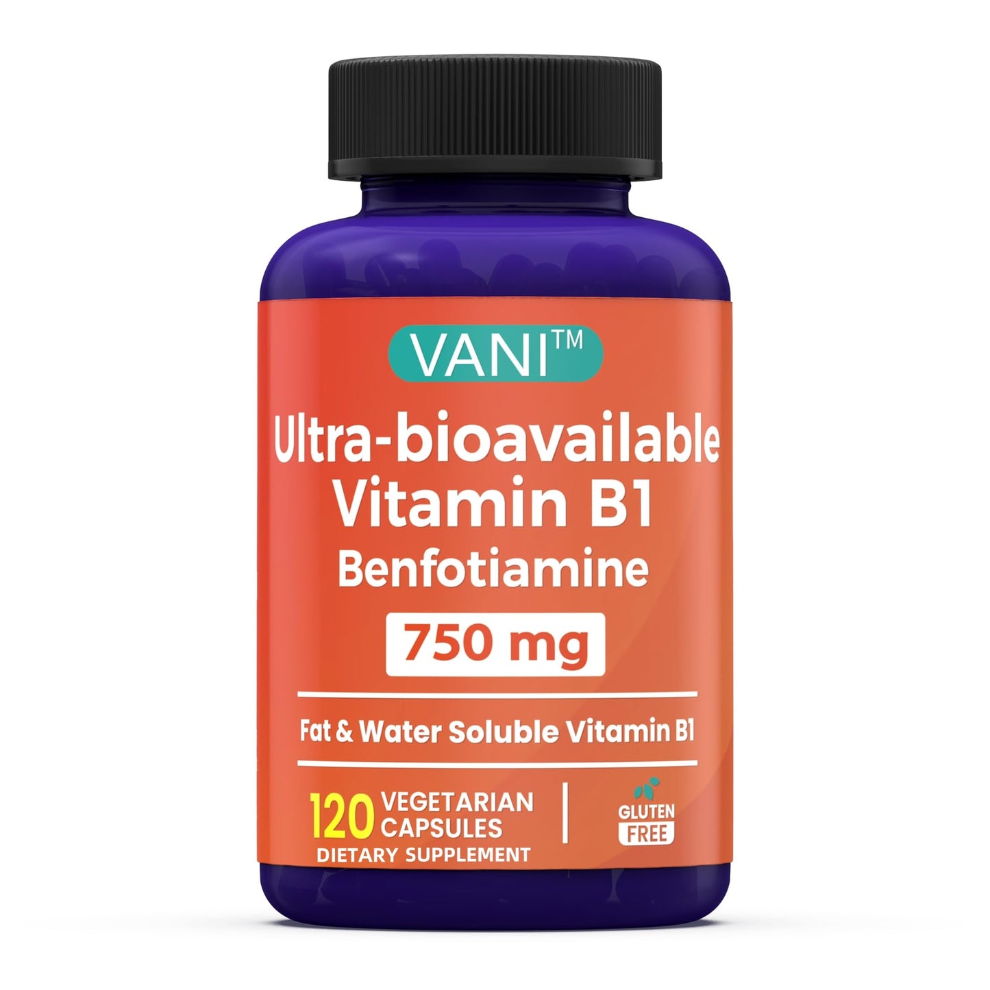 VANI Mega Benfotiamine 750mg with Vitamin B-1 Capsules, 120 Count