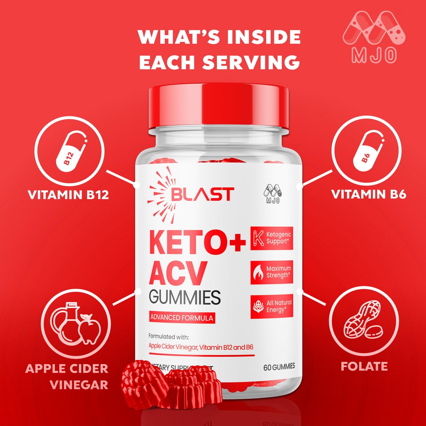 MJO Blast Keto ACV Gummies Gummy 180 Count