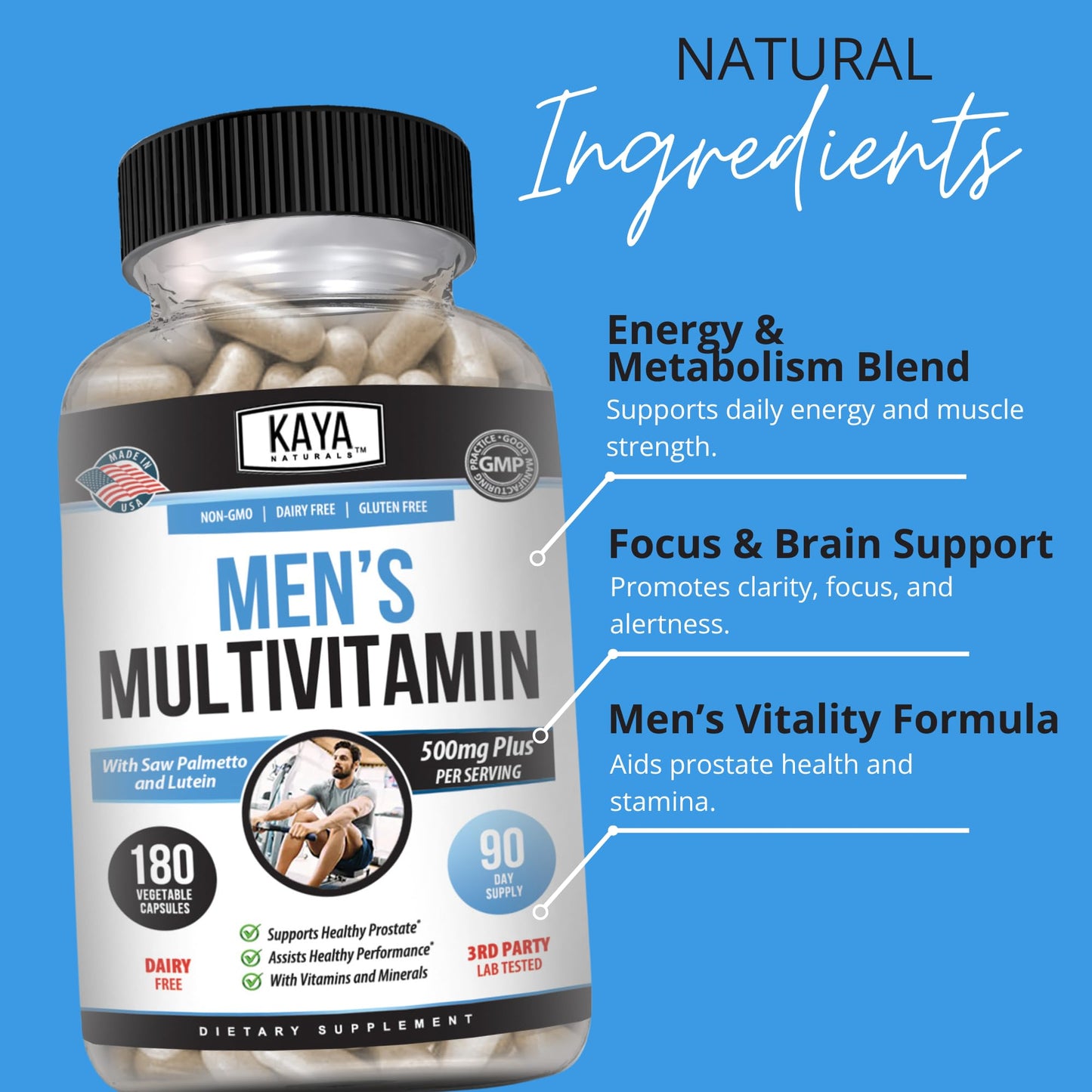 Kaya Naturals Multivitamin for Men Prostate Support Capsule, 180 Count