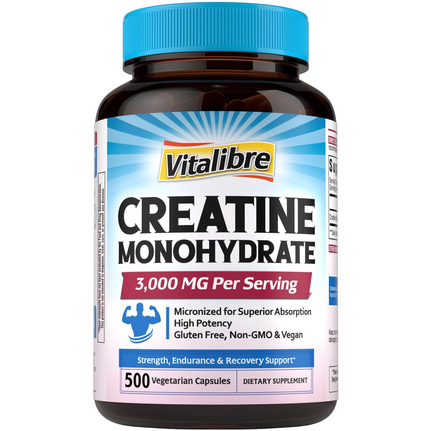 Vitalibre Creatine Monohydrate 3000 mg Micronized Capsule, 500 Capsules
