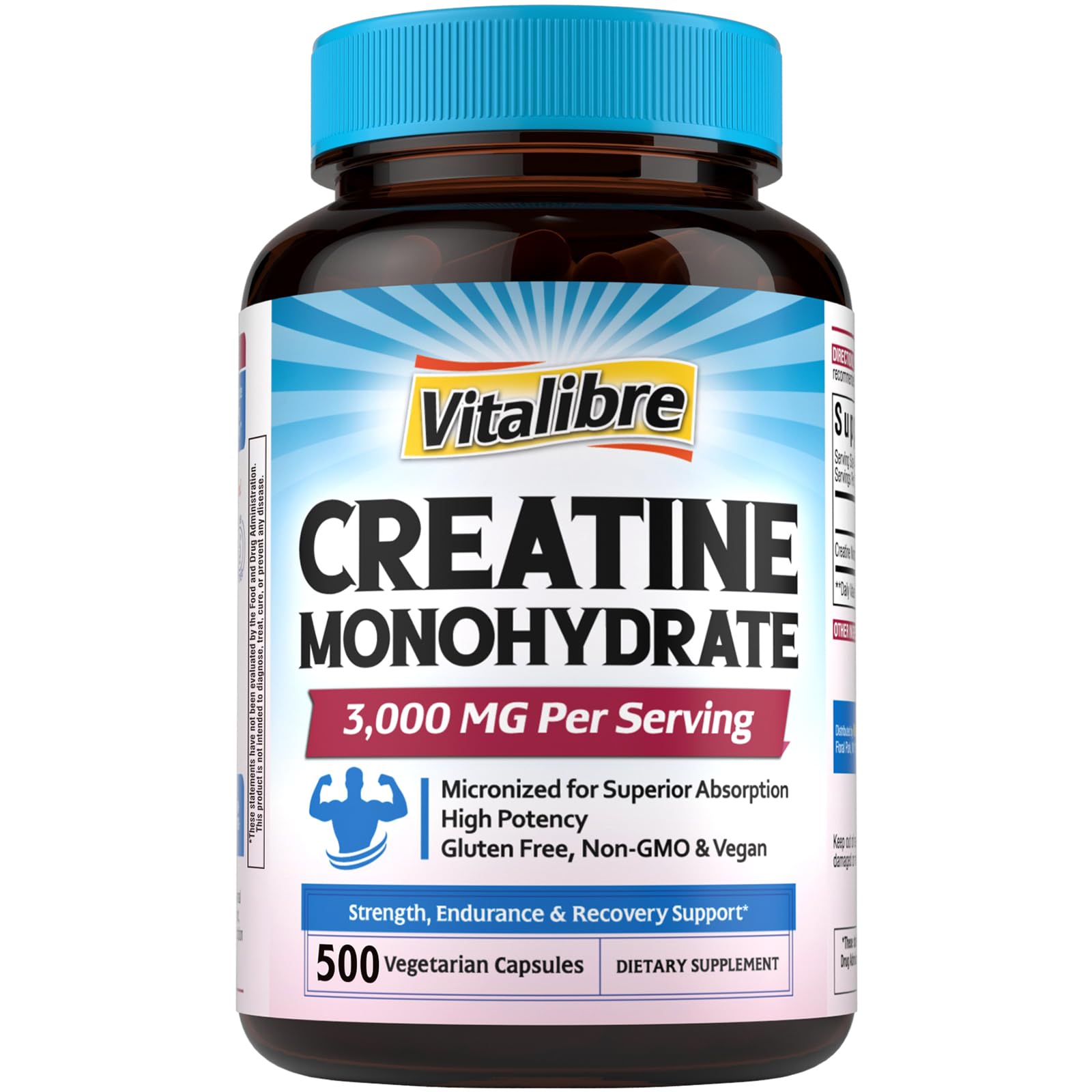 Vitalibre Creatine Monohydrate 3000 mg Micronized Capsule, 500 Capsules