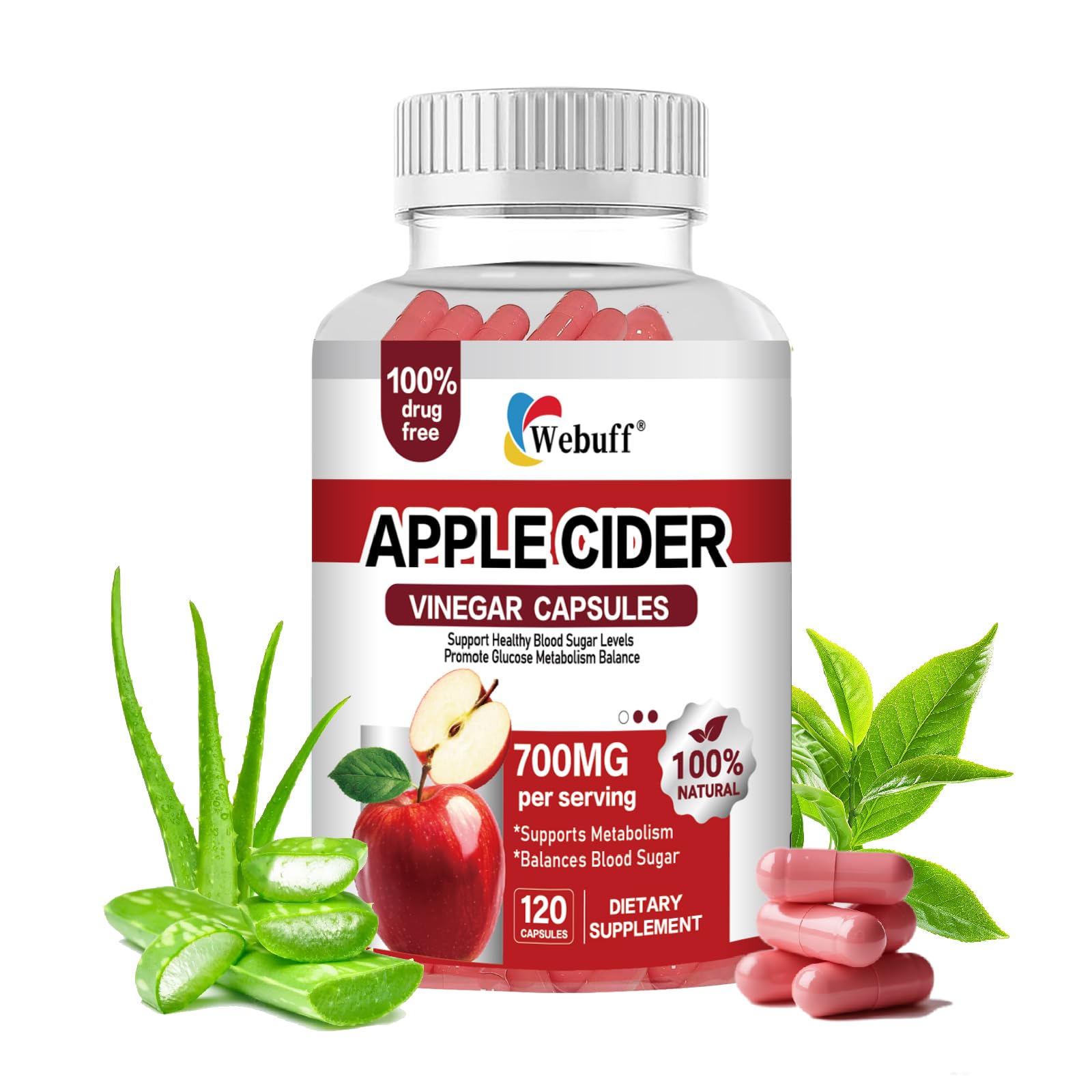 Webuff Apple Cider Vinegar 700mg Capsules, 120 Count