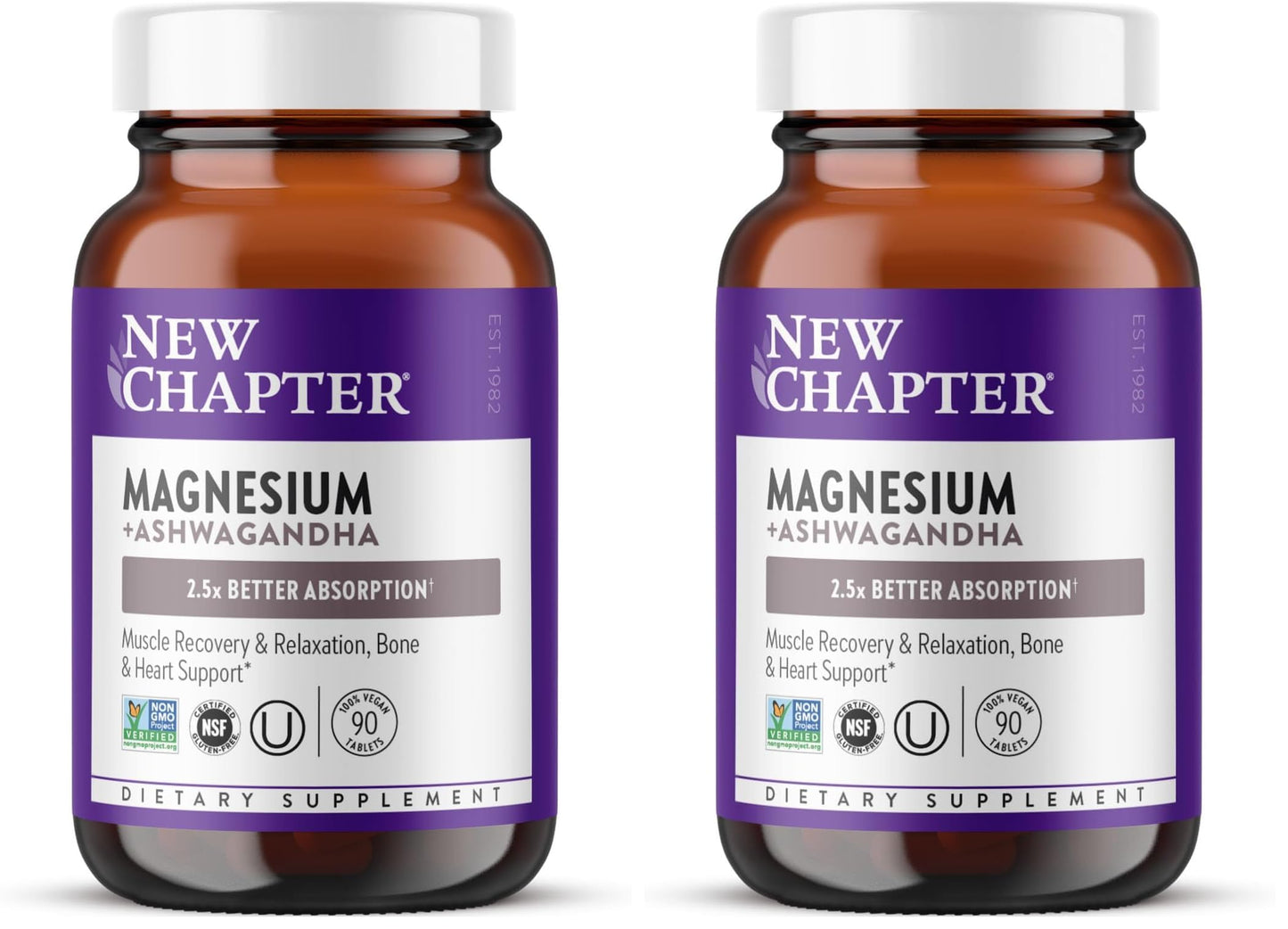 New Chapter Magnesium + Ashwagandha Supplement Tablets 325 mg Magnesium Glycinate 180 Count