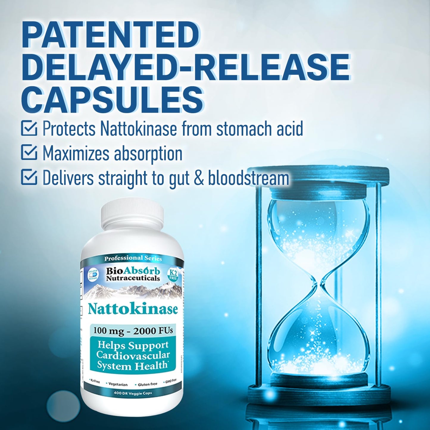 Bio Absorb Nutraceuticals Nattokinase Supplement Delayed Release Capsules, 400 Count