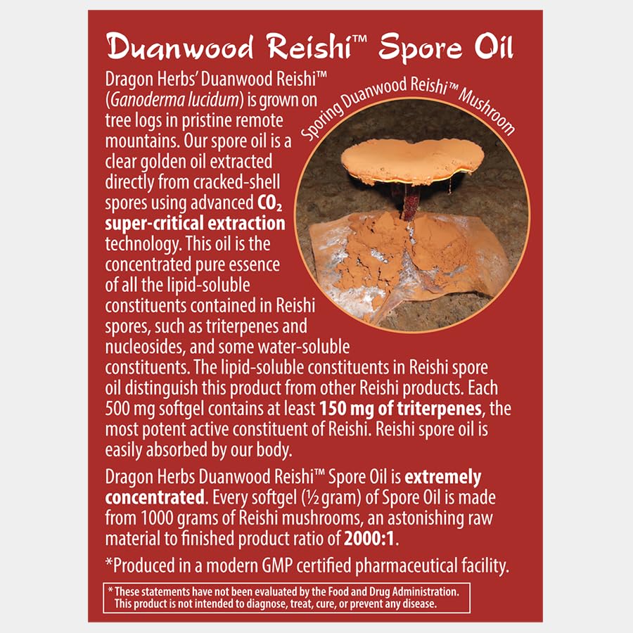 Dragon Herbs Duanwood Reishi Spore Oil Softgel Capsules 30 Softgels