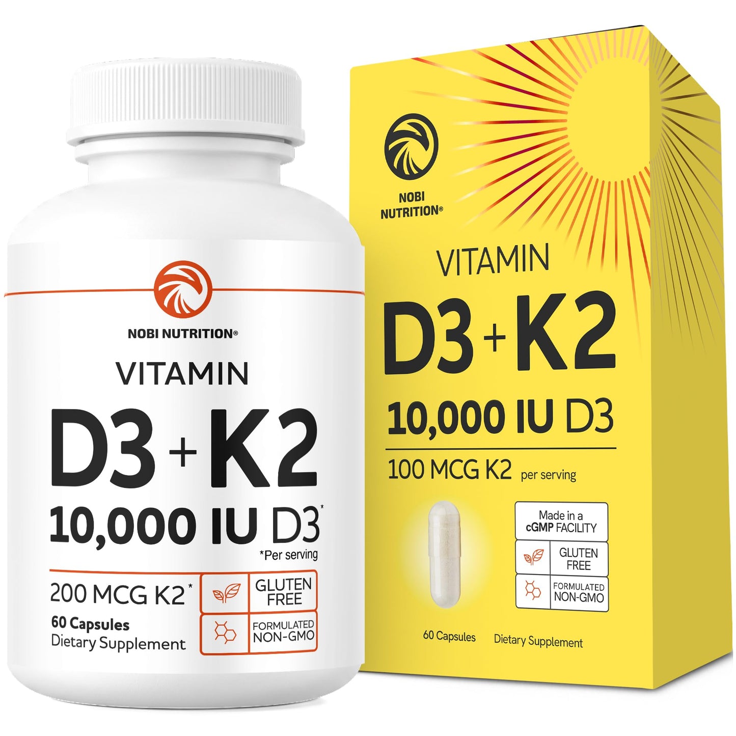 Nobi Nutrition Vitamin D3 K2 Capsule, 60 Count